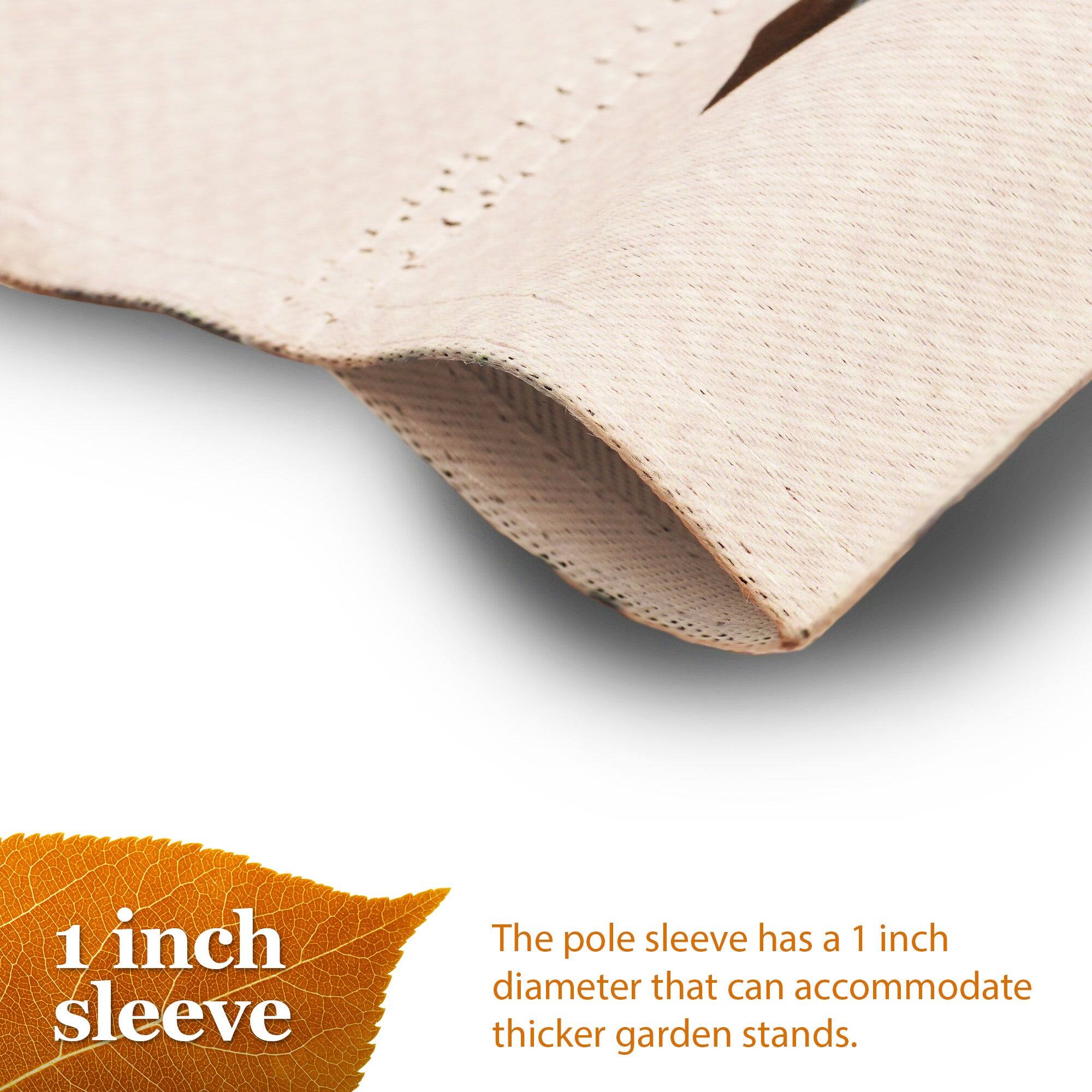 1 inch sleeve

The pole sleeve has a 1 inch diameter that can accommodate thicker garden stands.