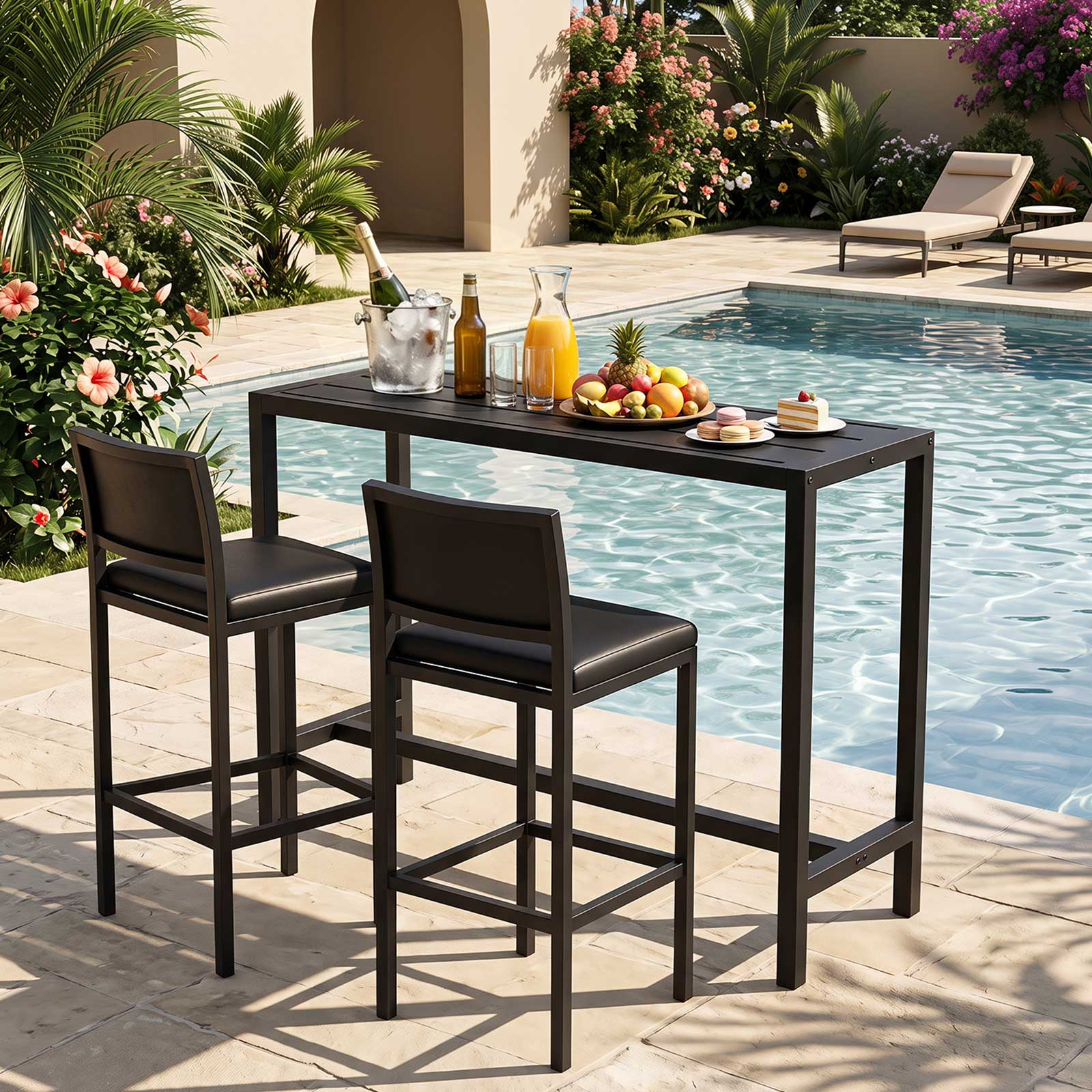 Alt View 1. Costway - Costway Outdoor Metal Bar Table 48" Patio Rectangular Counter Height Dining Table Black - Black.