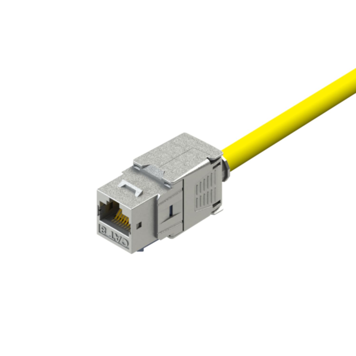 Alt View 1. Cables Direct Online - Cat8 RJ45 Keystone Jack Tool-Free, FTP Shielded, 40Gbps, 180° Hinged Design, Gold-Plated Contacts - Silver.