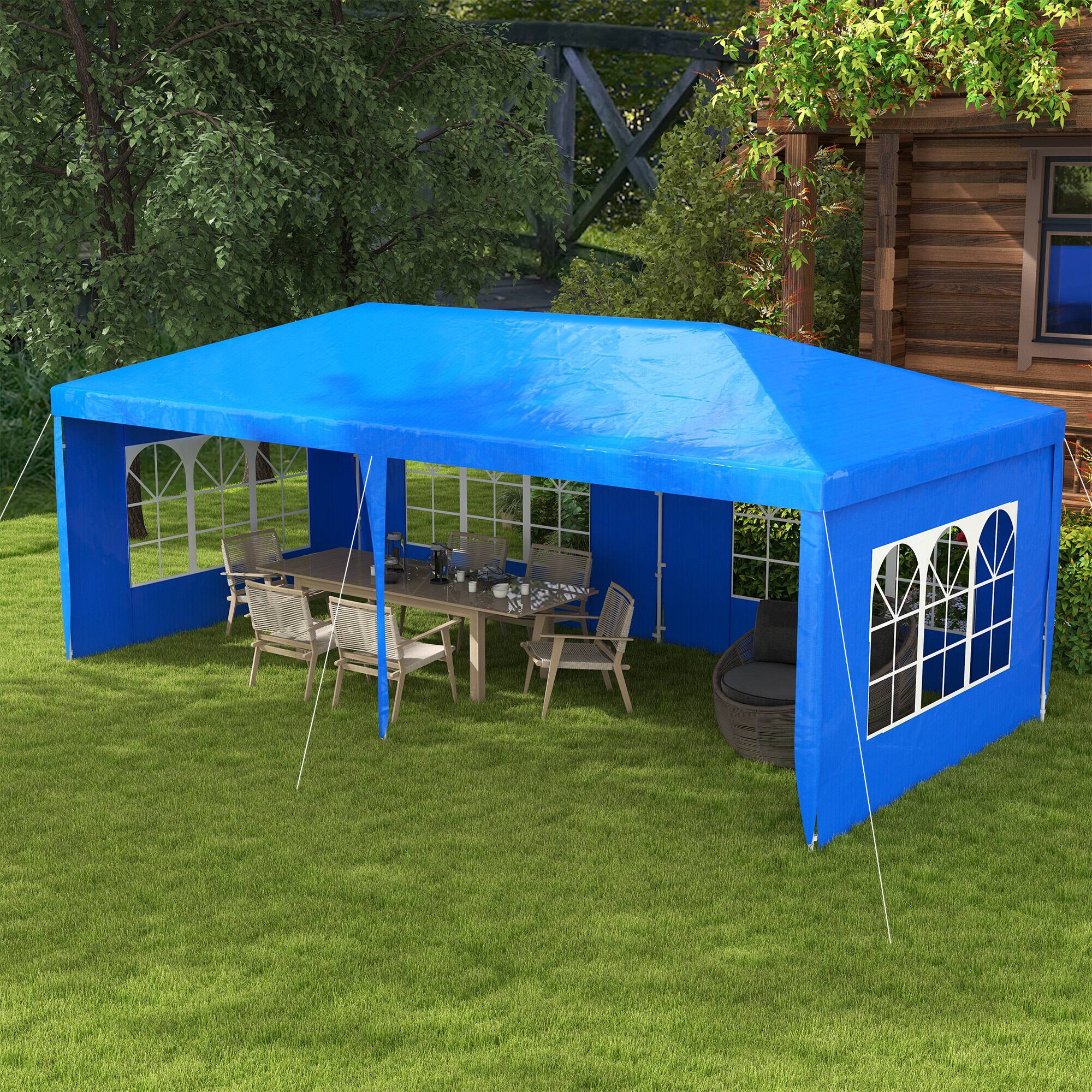 Angle. Outsunny - 10' x 20' Large Party Tent, Outdoor Event Shelter, Gazebo Canopy with 4 Removable Window Sidewalls for Weddings - Blue.