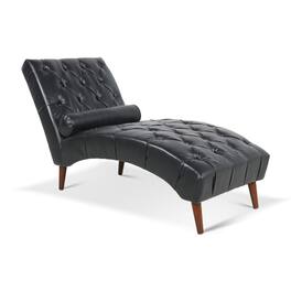 Boyel Living - Mid-Century Modern Faux Leather Tufted Chaise Lounge with Pillow - Black