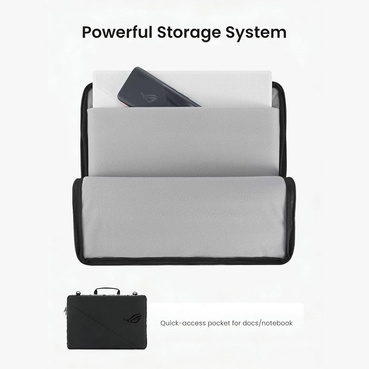 Powerful Storage System

Quick-access pocket for docs/notebook