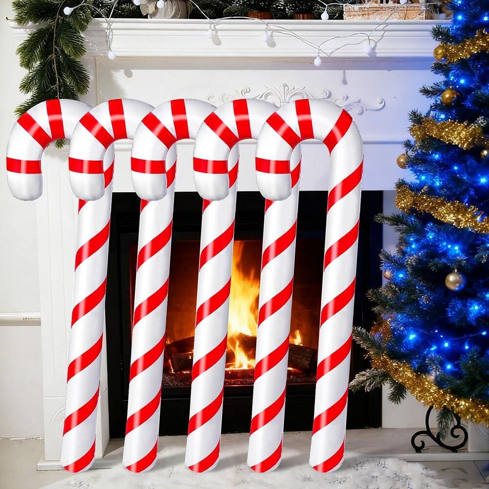 PARKER SLATER - 5-Pc 35" Inflatable Candy Canes – Indoor & Outdoor Christmas Decor - Red + White