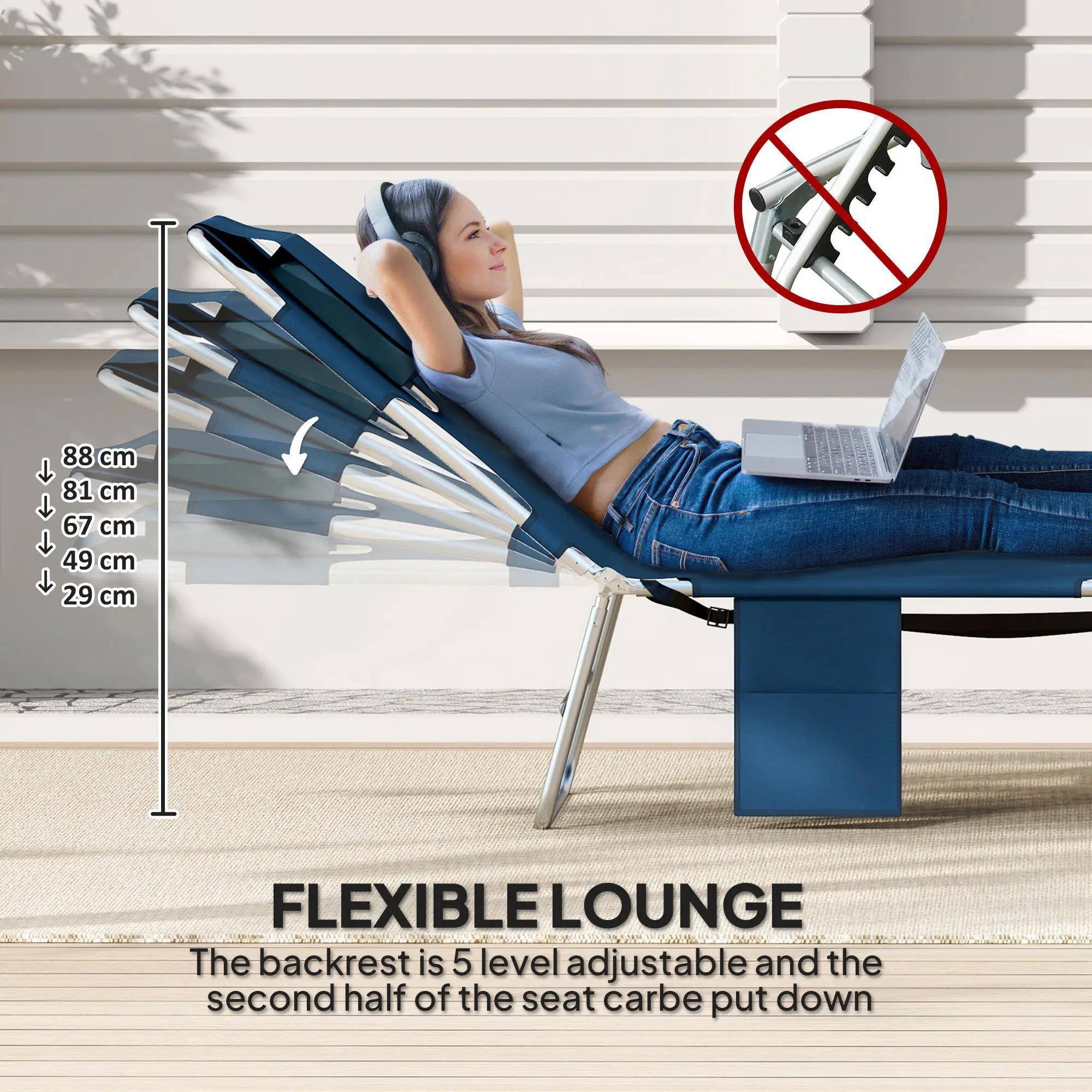 FLEXIBLE LOUNGE

The backrest is 5 level adjustable and the second half of the seat can be put down

88 cm  
81 cm  
67 cm  
49 cm  
29 cm