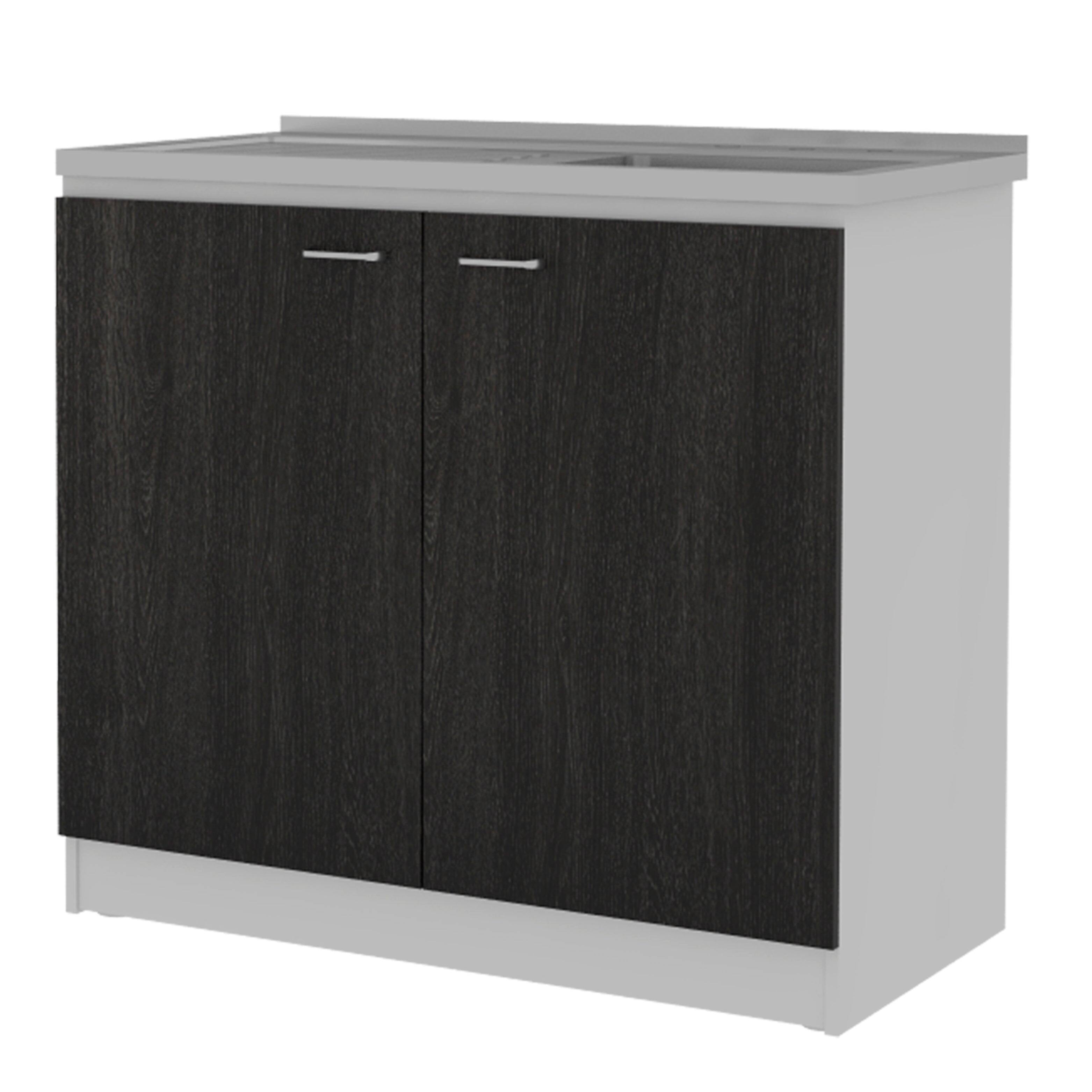 Back. TinyHomie - 2 Piece Kitchen Set Olimpo 150 Wall Cabinet   Salento Utility Sink With Cabinet Black White - Black.
