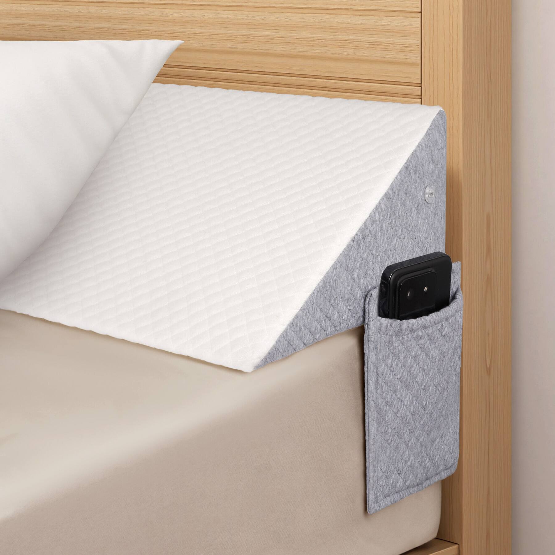 Front. TinyHomie - Triangular Backrest Pillow Twin Size 25D Foam Gray White Ergonomic Wedge Bed Reading - Gray.