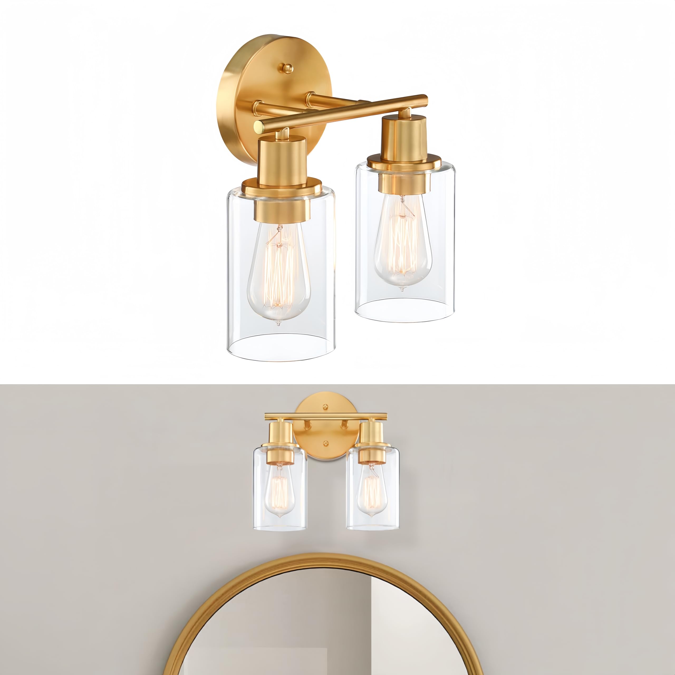 Earthley Blooms - Bathroom Vanity Light Fixture Over Mirror With Clear Glass Shade Including E Medium Base Bulb Not Included - Gold VNT003