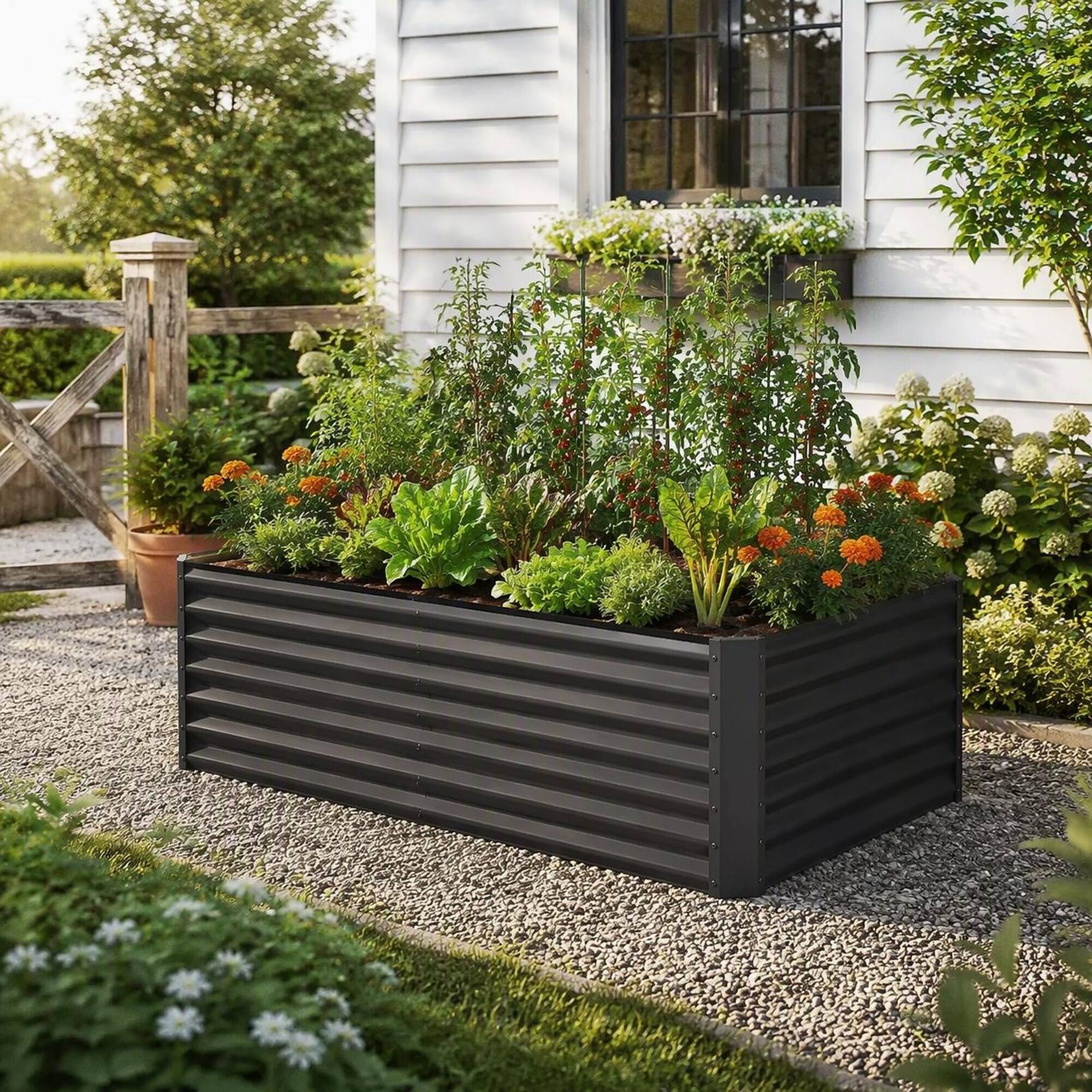 Left. RYHNUYNE - 6x3x2ft Galvanized Raised Garden Bed Outdoor Planter Box Large Metal Garden Box for Vegetables Flowers Herbs Dark - Dark Gray.