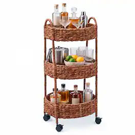 Best Choice Products - 3-Tier Round Rolling Nursery Caddy w/Wheels, Utility Cart for Storage Organization - Chestnut
