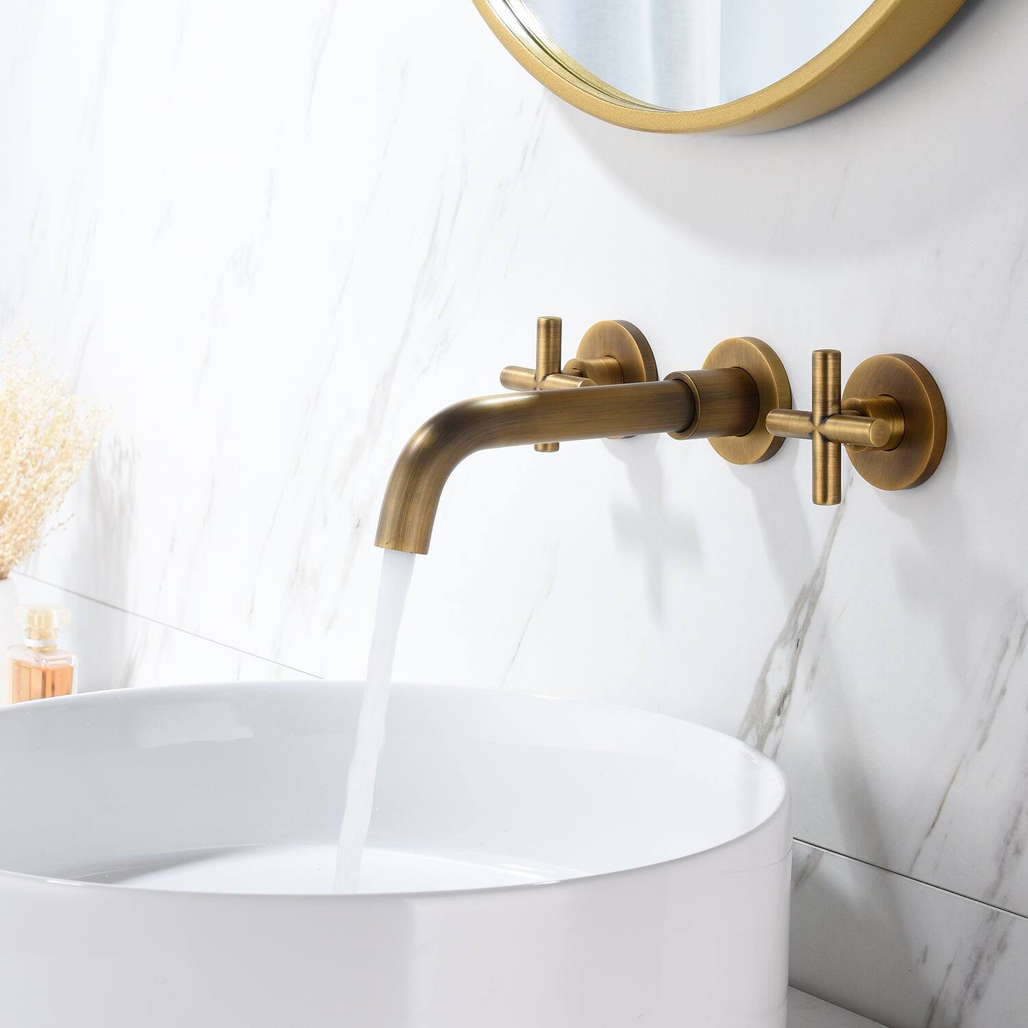 Alt View 4. Boyel Living - Double Handle Wall Mounted Faucet with Valve in Antique Bronze - Antique Bronze.