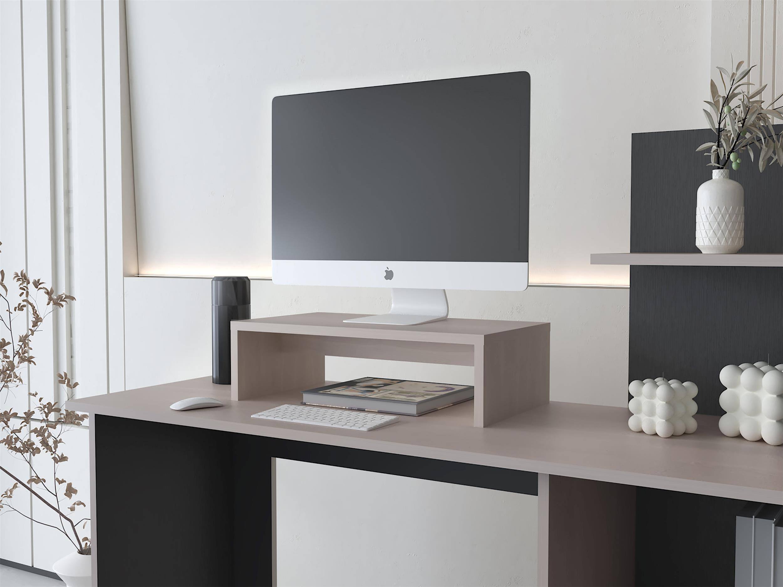 Alt View 1. TOV Furniture - Monitor Stand White Oak Engineered Wood - White Oak.