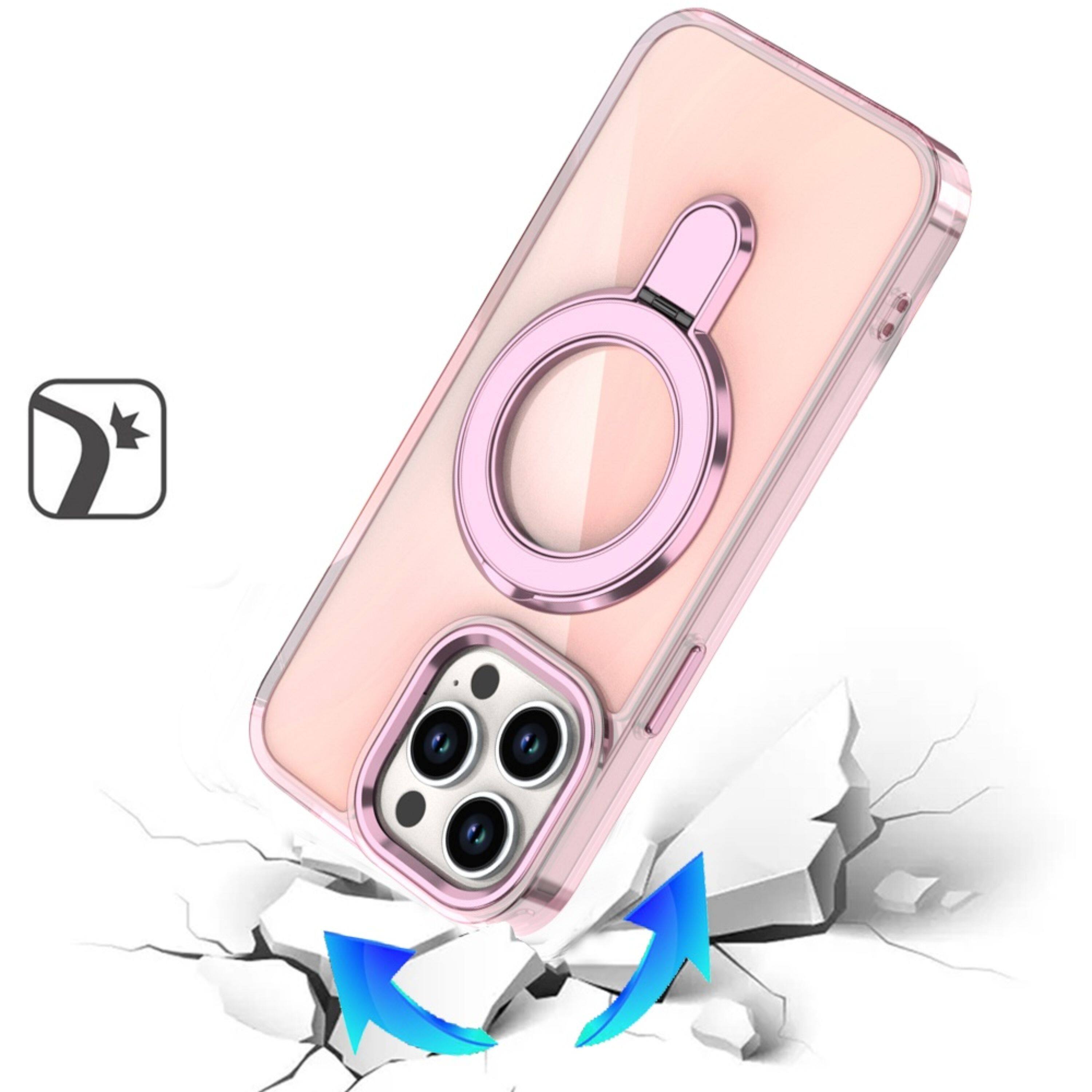 Angle. Kitcheniva - Radiant Chrome Magnetic Stand Case For iPhone 14 Pro Max Light Pink - Light Pink.