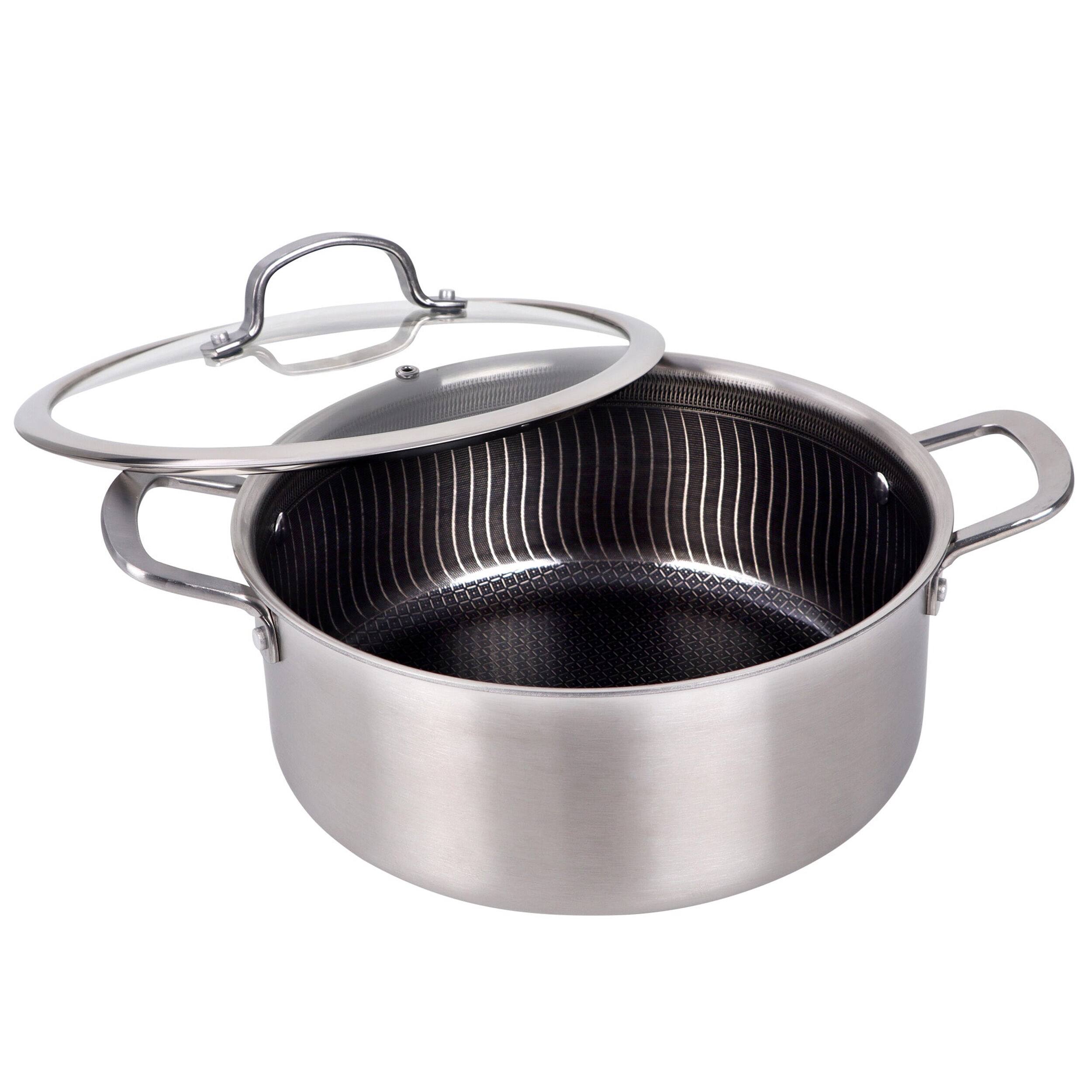 Brentwood - 6 Quart 3-Ply Hybrid Non-Stick Stainless Steel Dutch Oven with Tempered Glass Lid - Silver