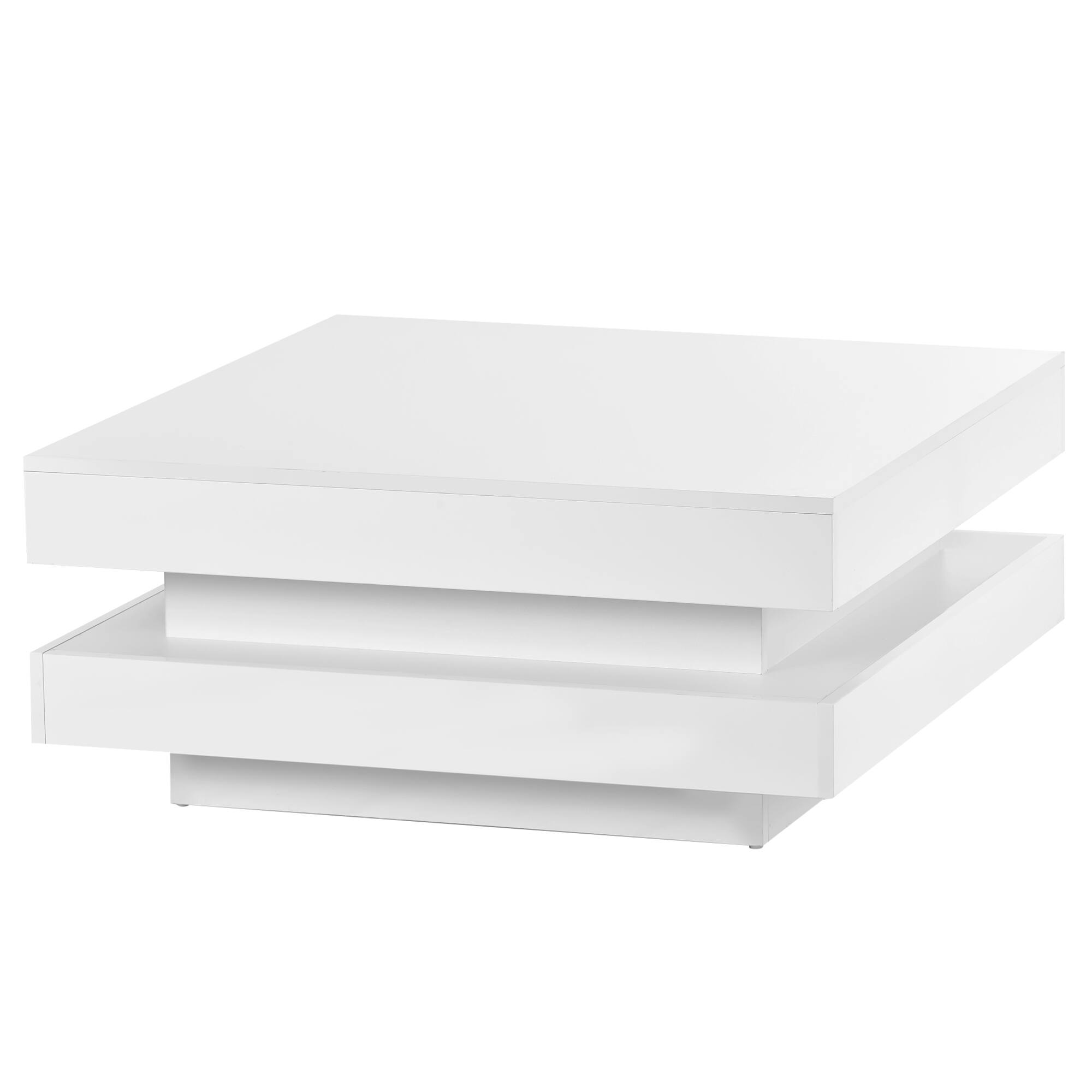 Alt View 6. GOODSILO - Modern LED Illuminated Two-Tier Square Coffee Table with High-Gloss Finish for Living Room - White.