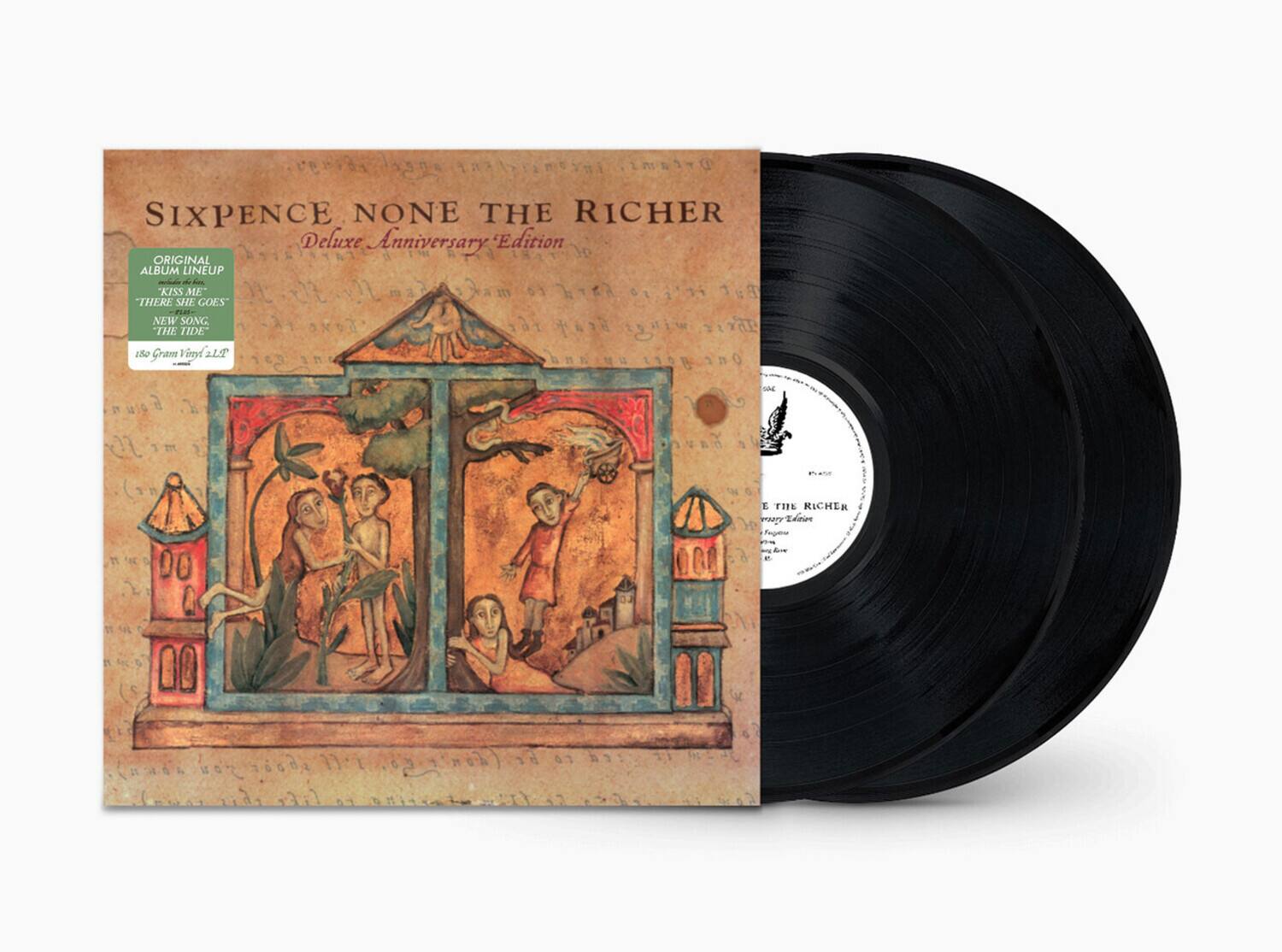 Sure, here is the corrected and grouped text from the image:

---

**SIXPENCE NONE THE RICHER**  
Deluxe Anniversary Edition

**ORIGINAL ALBUM LINEUP**  
- "KISS ME"  
- "THERE SHE GOES"  
- "NEW SONG"  
- "THE TIDE"

**180 Gram Vinyl 2LP**

---

**A KISS**  
1. THERE SHE GOES  
2. NEW SONG  
3. THE TIDE  
4. THE RICHER  
5. THE RICHER  
6. THE RICHER  
7. THE RICHER  
8. THE RICHER  
9. THE RICHER  
10. THE RICHER  
11. THE RICHER  
12. THE RICHER  
13. THE RICHER  
14. THE RICHER  
15. THE RICHER  
16. THE RICHER  
17. THE RICHER  
18. THE RICHER  
19. THE RICHER  
20. THE RICHER  
21. THE RICHER  
22. THE RICHER  
23. THE RIC