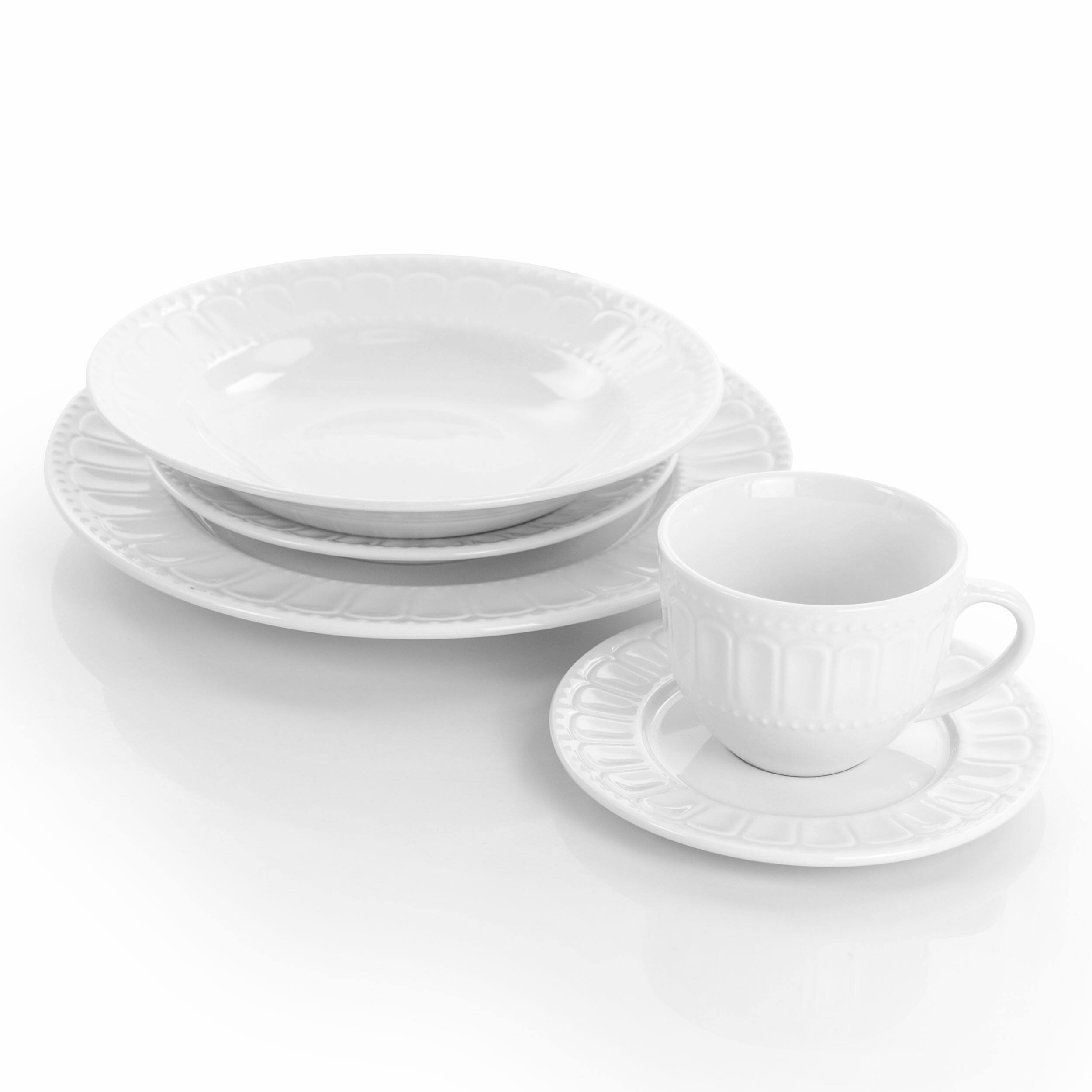 Alt View 1. Elama - Elama Charlotte 20 Piece Porcelain Dinnerware Set in White - White.