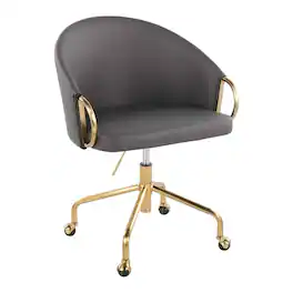 LumiSource - Claire Task Chair Glam Gold Metal Frame Grey Faux Leather - Gray