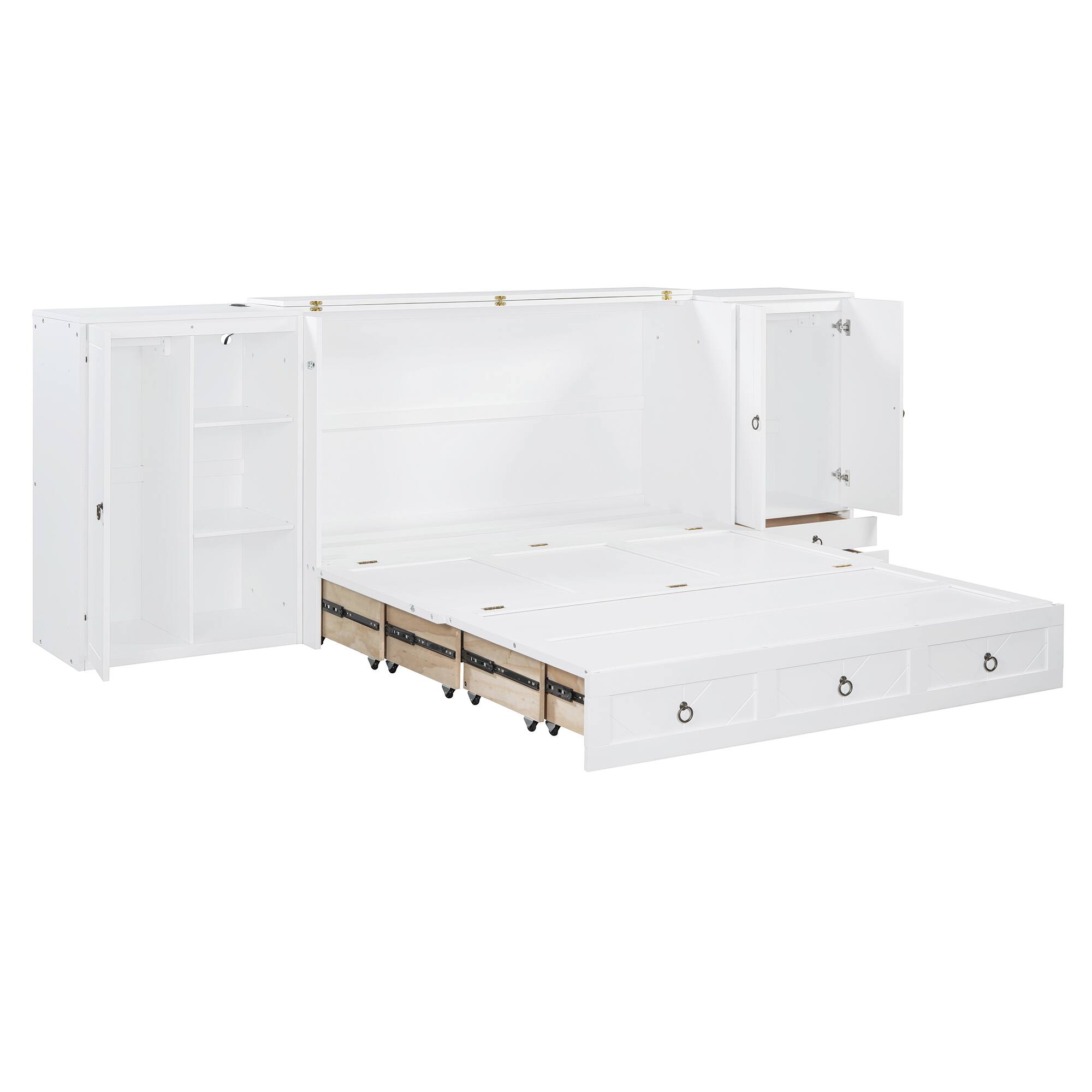 Alt View 7. Tiramisubest - Queen Size Murphy Bed with USB, Wardrobes & Drawers, White, 81x113x42 inches, 358 lbs - White.