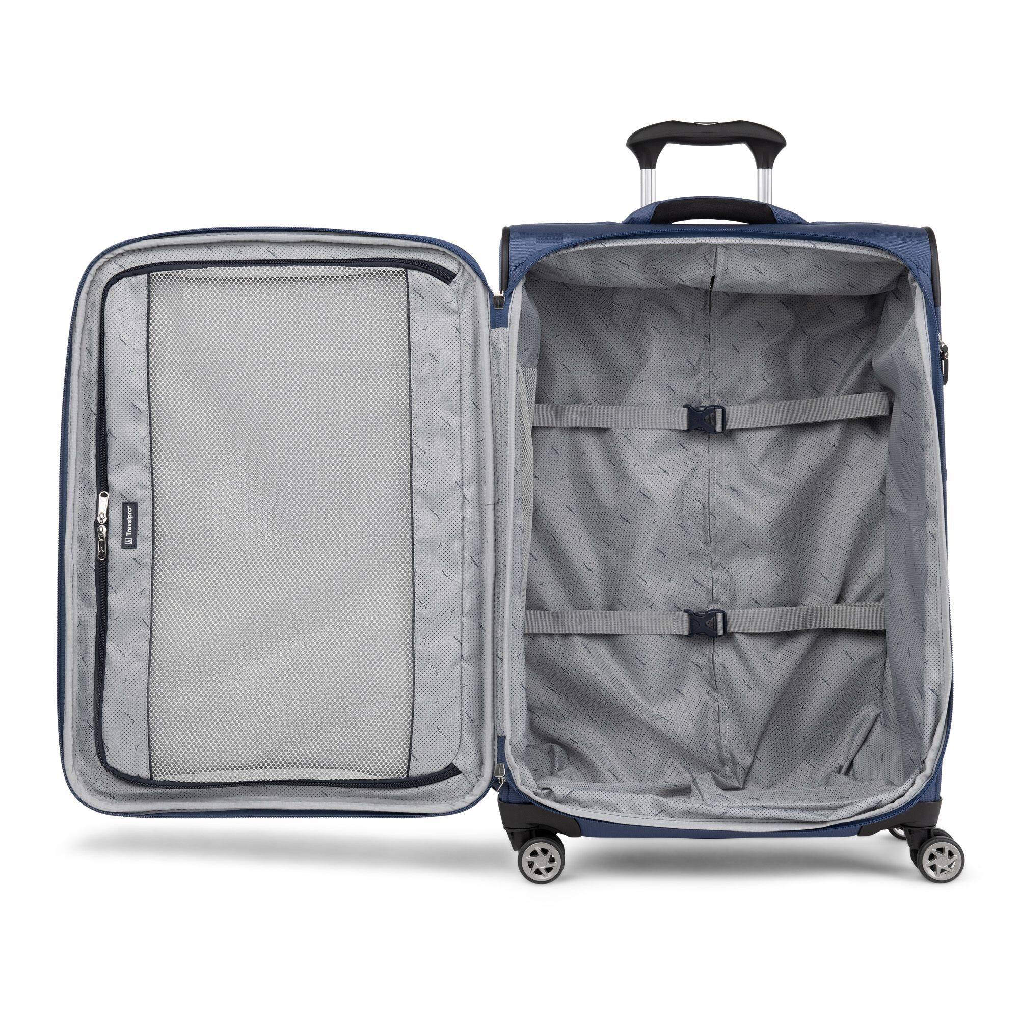 Angle. Travelpro - Walkabout 6 Softside Expandable 25" Medium Checked Spinner Luggage - Ocean Blue.