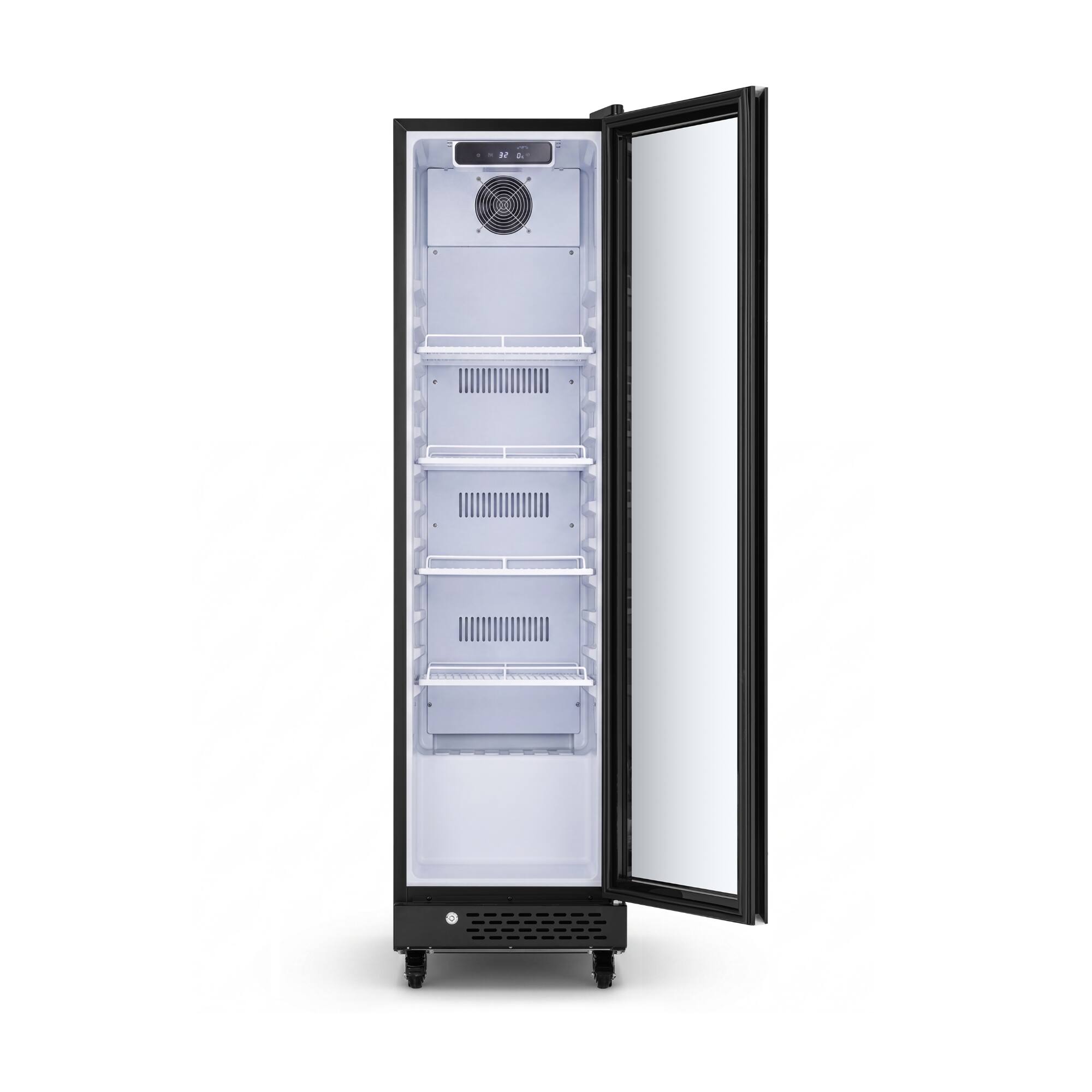 Back. Yeego - Commercial Beverage Display Refrigerator, 6.9 cu. ft. Glass Door, 204-Can, 32-50°F, for Small Shops - Black.