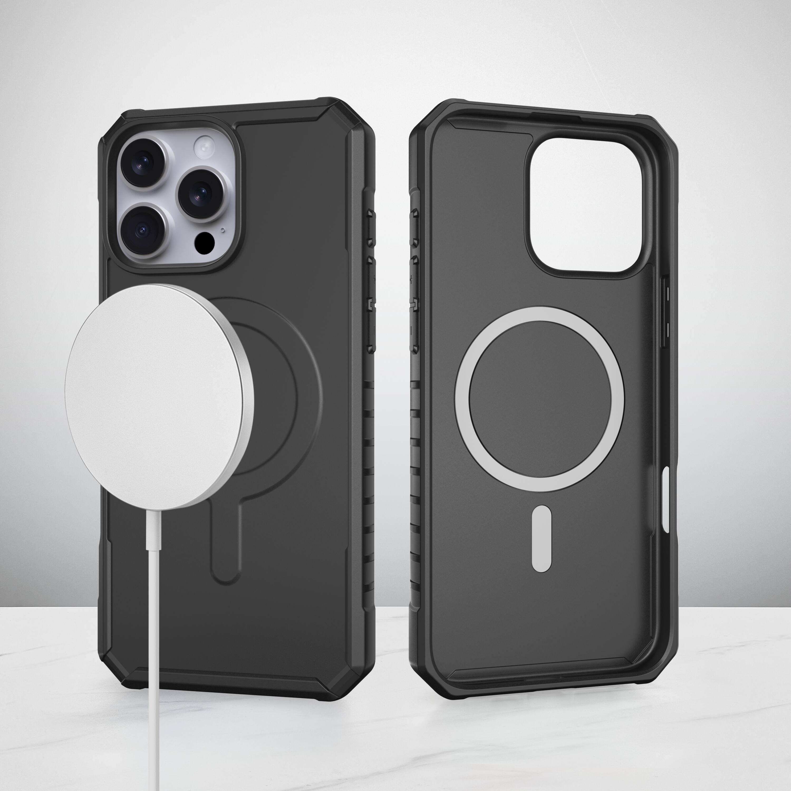 Back. Insignia™ - Protective Case with Built-In MagSafe Ring for iPhone 16 Pro - Black.