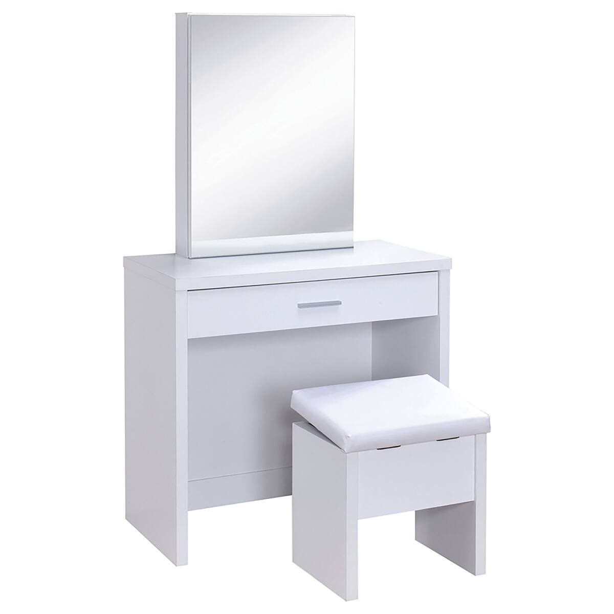 Angle. Loheer - Loheer White Makeup Vanity Set with Mirror and Stool - White.