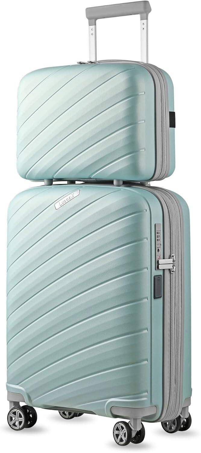 LUGGEX - 20" & 14" Carry on Luggage, Lightweight Suitcase 2 Piece with Spinner Wheels - PFY - Mint