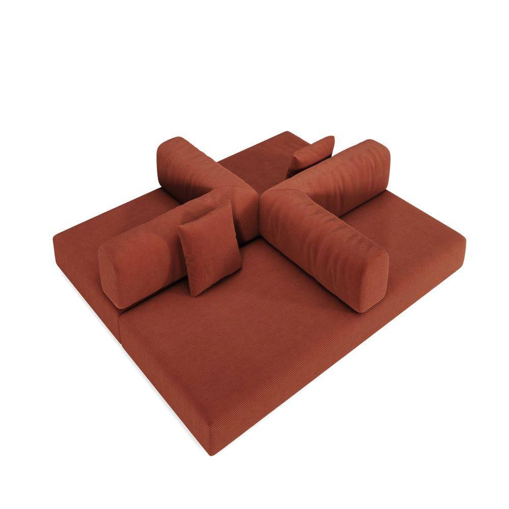 Alt View 2. Kadyn - 78.8" Modular Floor Sofa, Convertible Pudding Block Design with Armrests, Compression Packaging, Orange - Orange.