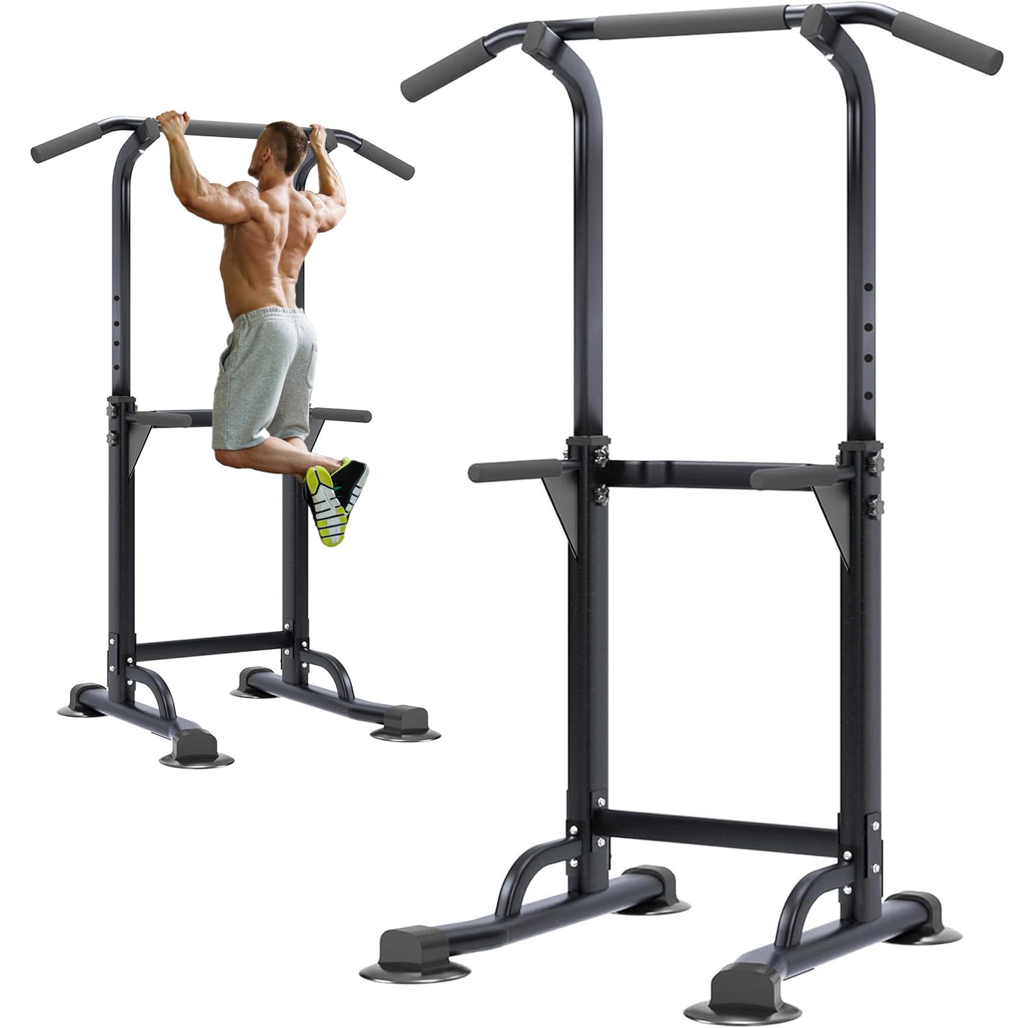 Front. ThinkLink Electronic - Power Tower Pull Up Bar Station Free Standing Rack Dip For Home Gym Height Adjustable Strength Fitness Workout - Black.