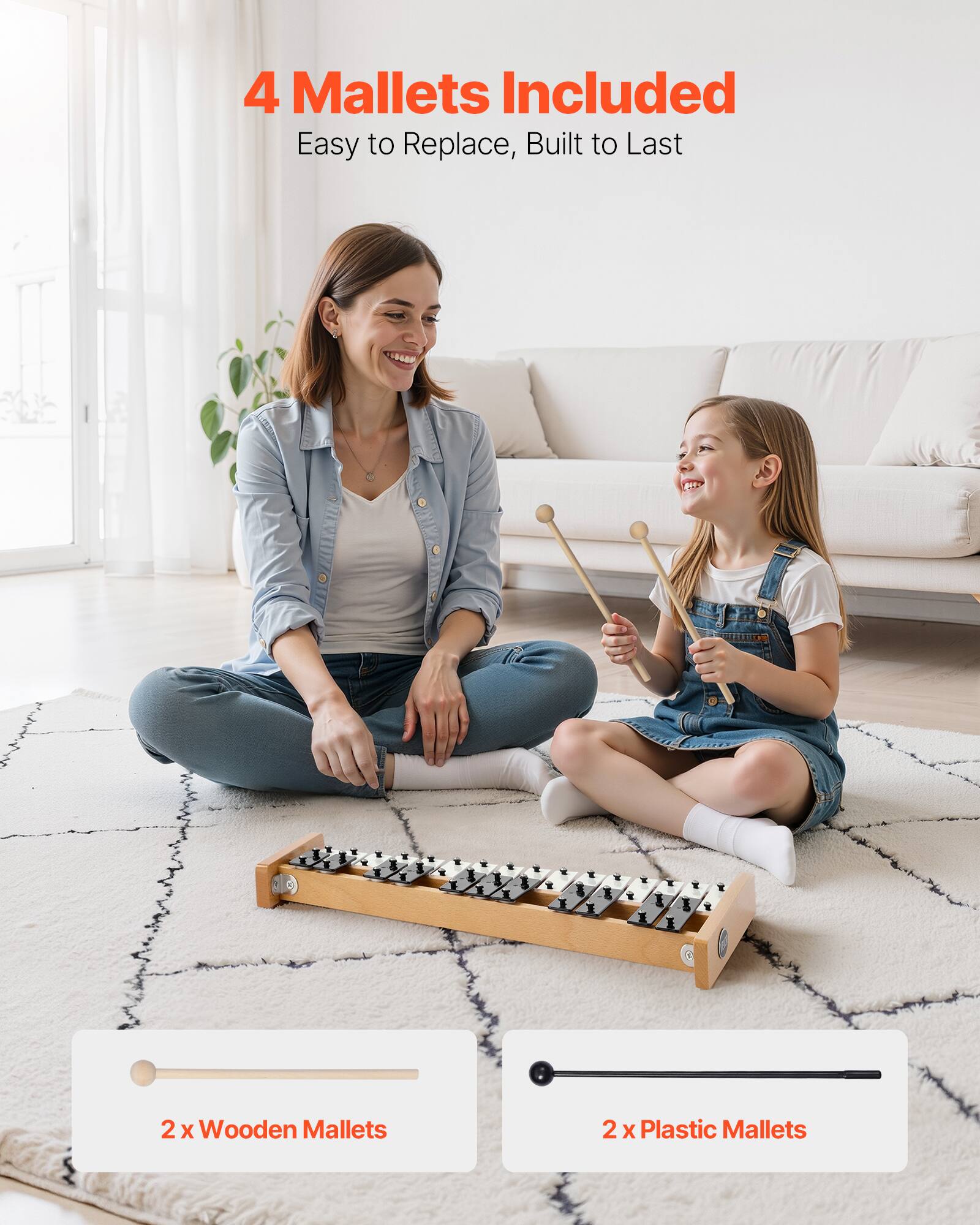 4 Mallets Included  
Easy to Replace, Built to Last  

2 x Wooden Mallets  
2 x Plastic Mallets