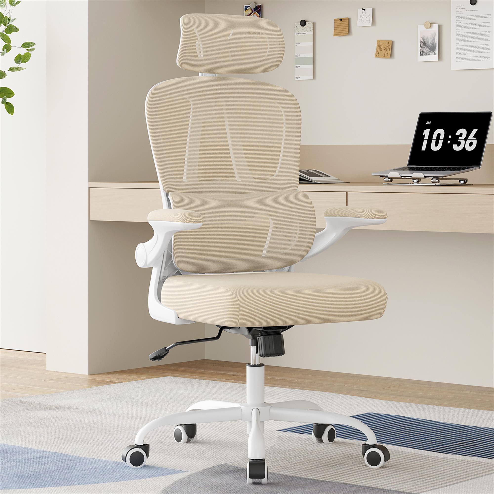 Alt View 1. Boyel Living - White & Khaki Ergonomic Office Chair Desk Chair with Headrest and Lumbar Support High Back Swivel Home Office Chair - Khaki.