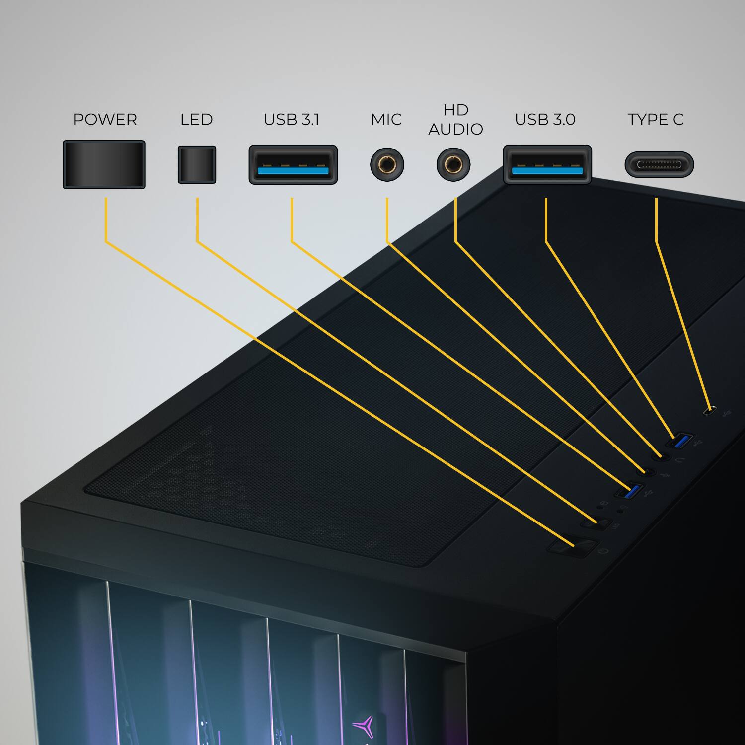 POWER LED USB 3.1 HD MIC AUDIO USB 3.0 TYPE C