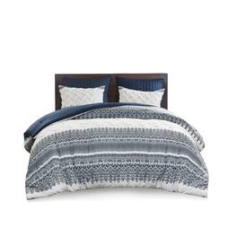 Gracie Mills - Robbins 3-Piece Cotton Comforter Set with Chenille Tufting - Navy