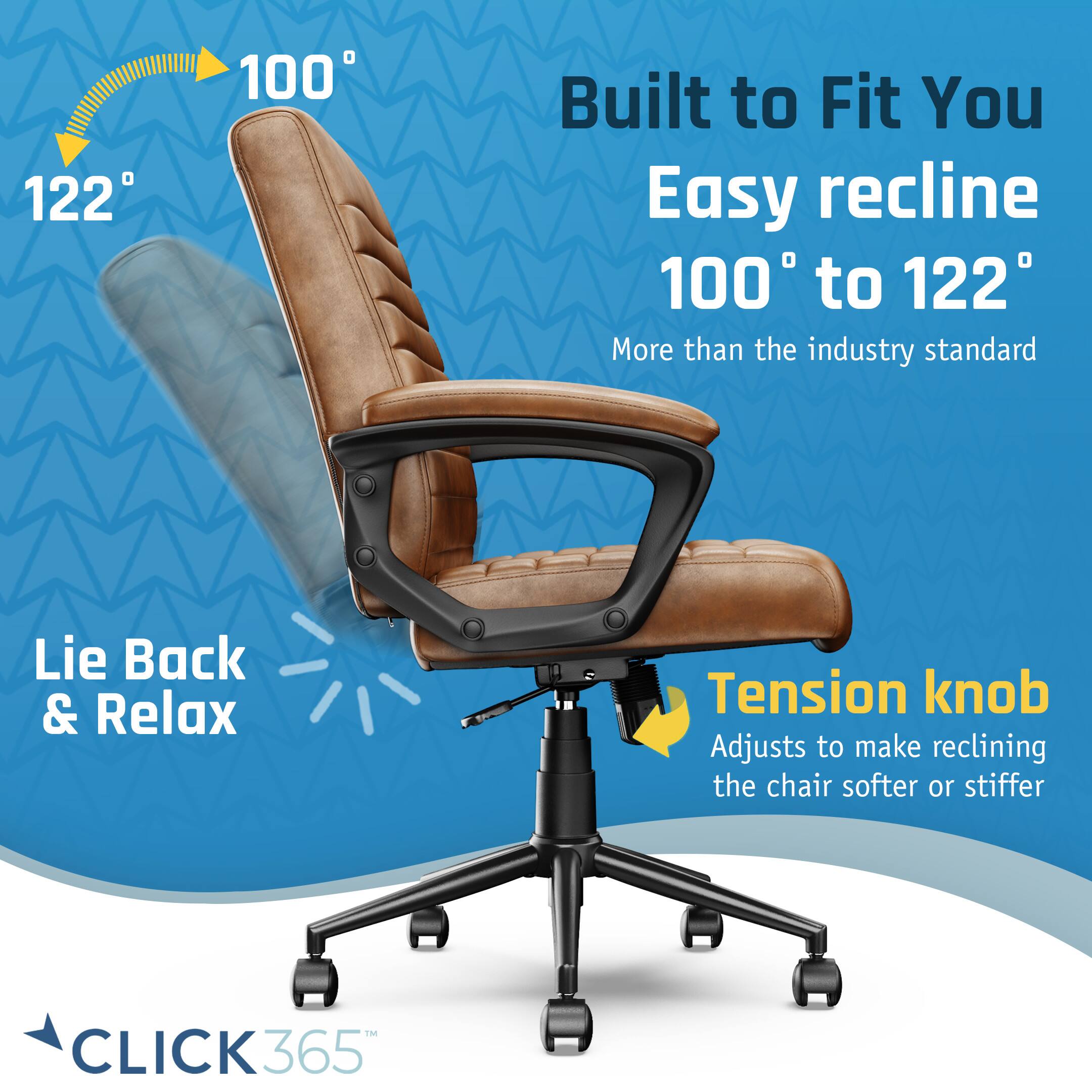 Alt View 11. Click365 - Transform 3.0 Extra Comfort Ergonomic Mid-Back Desk Chair - Cognac.