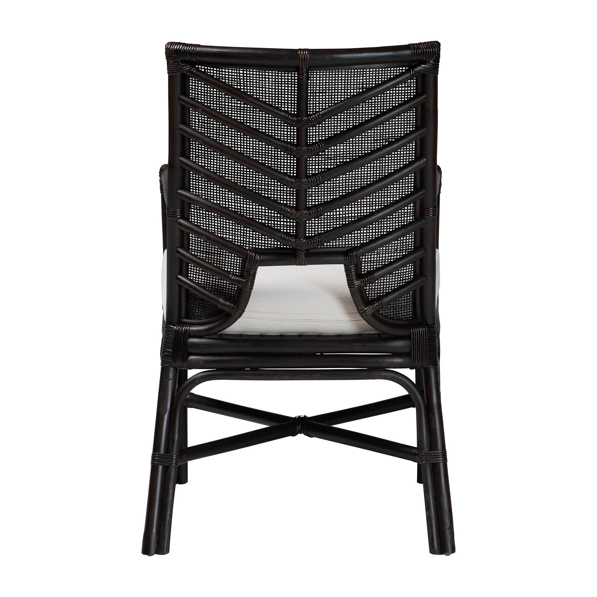 Back. bali & pari - Oscar Natural Rattan Dining Chair - Handwoven Wicker Accent Chair with Chevron Back and Armrests - Espresso.
