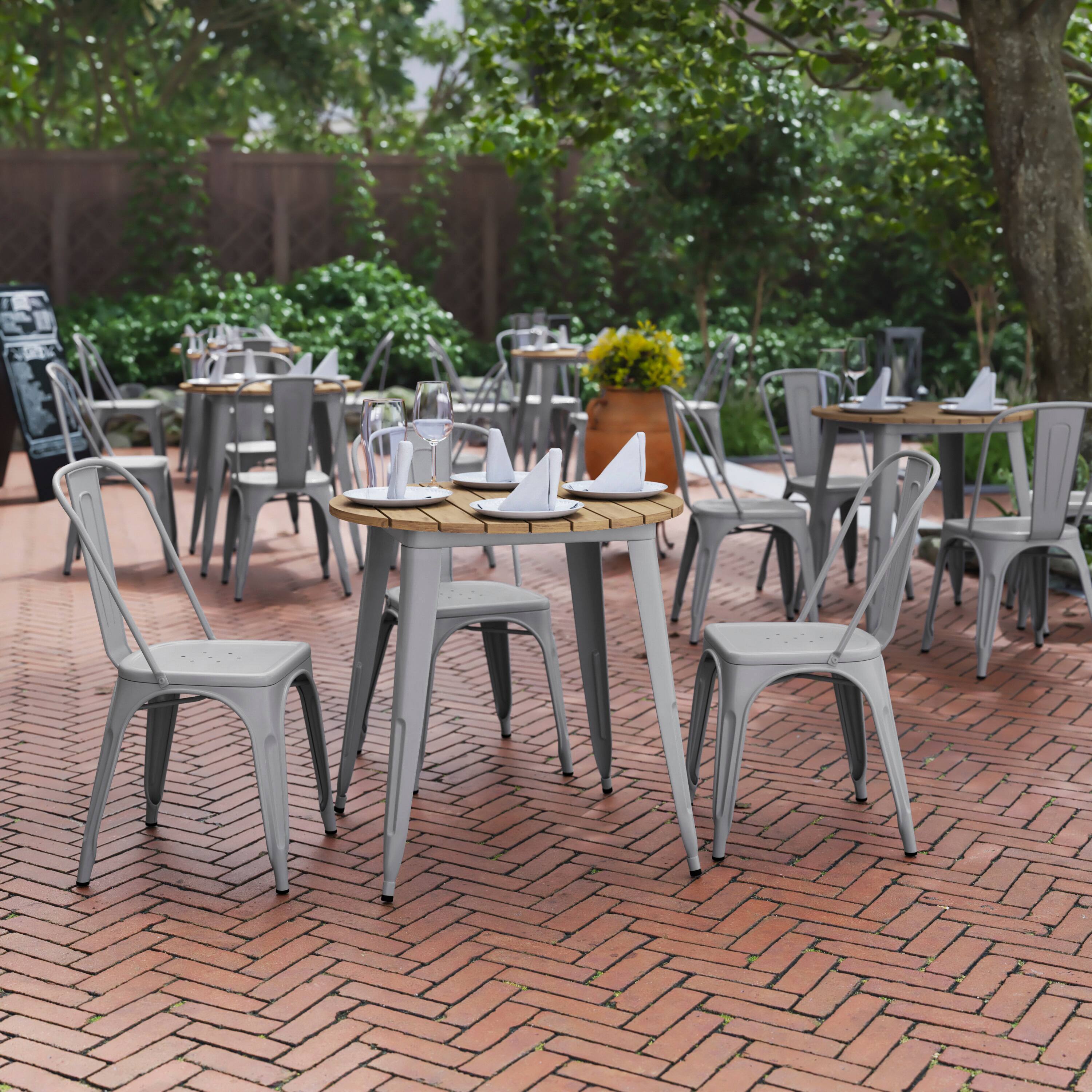 Alt View 1. Flash Furniture - Declan Commercial Grade Indoor/Outdoor Dining Table, 30" Round All Weather Brown Poly Resin Top with Silver Steel Base - Gray.