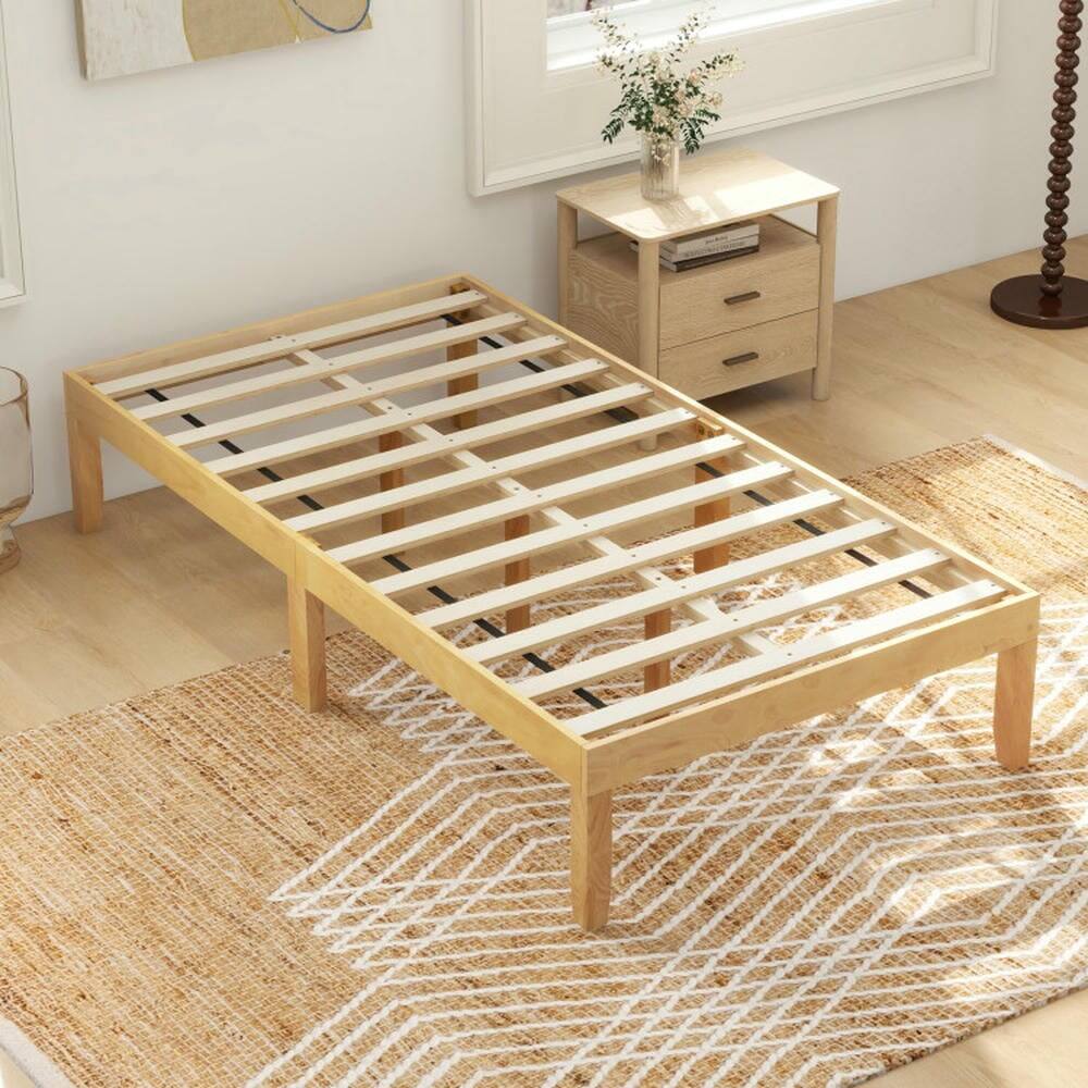 Alt View 4. Kadyn - Platform Bed Frame, Bedroom Bed Frame,14 Inch Twin Wood Platform Bed Frame with Wooden Slats Support-Natural - Beige.