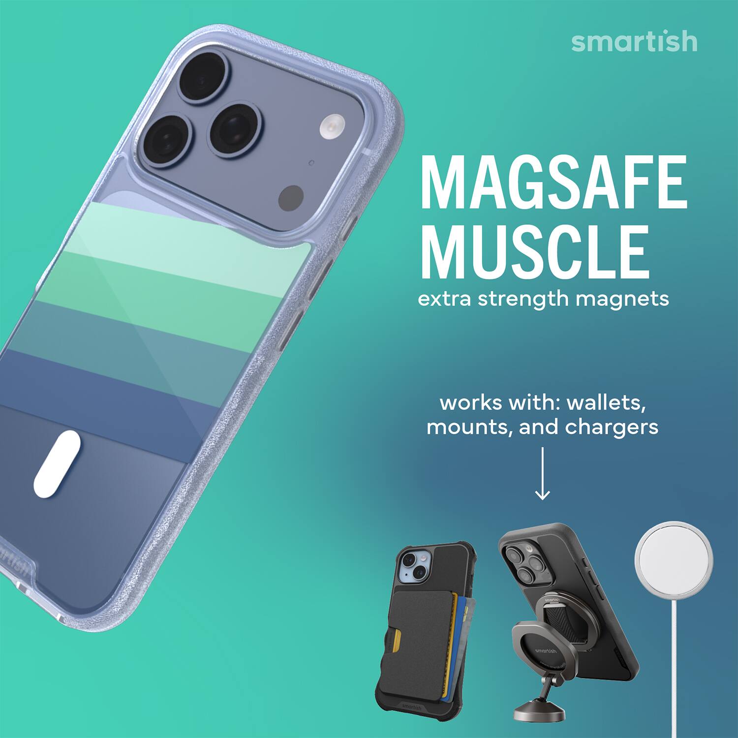 smartish MAGSAFE MUSCLE extra strength magnets works with: wallets, mounts, and chargers