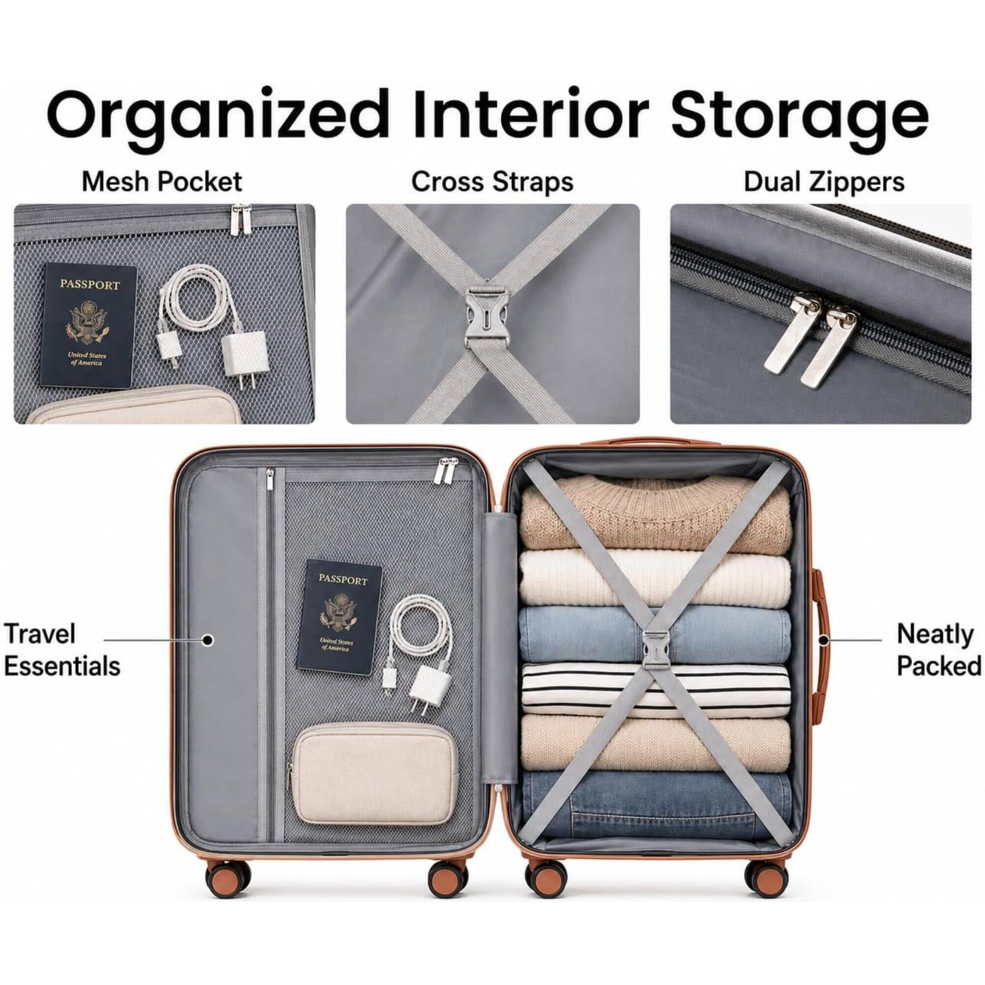 Organized Interior Storage

- Mesh Pocket
- Cross Straps
- Dual Zippers

PASSPORT

Travel Essentials

Neatly Packed