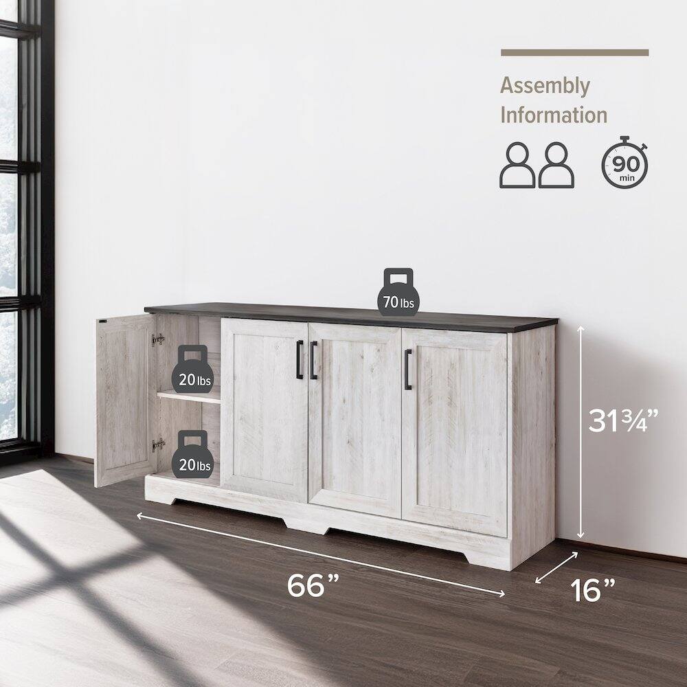 Assembly Information  
90 min  
2 people  

70 lbs  
20 lbs  
20 lbs  

31 3/4"  
66"  
16"