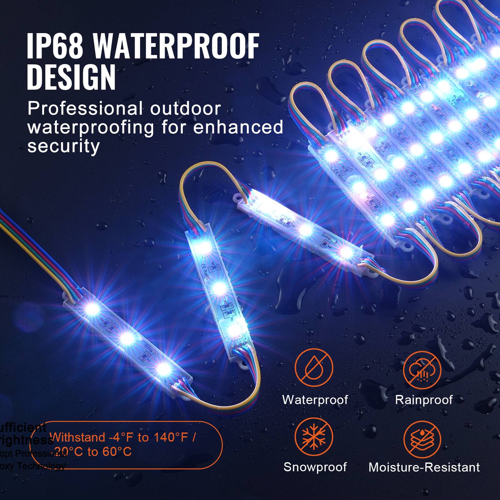 IP68 WATERPROOF DESIGN  
Professional outdoor waterproofing for enhanced security  

Sufficient lightness  
Withstand -4°F to 140°F / -20°C to 60°C  
Opt Professional  
oxy Technology  

Waterproof  
Rainproof  
Snowproof  
Moisture-Resistant