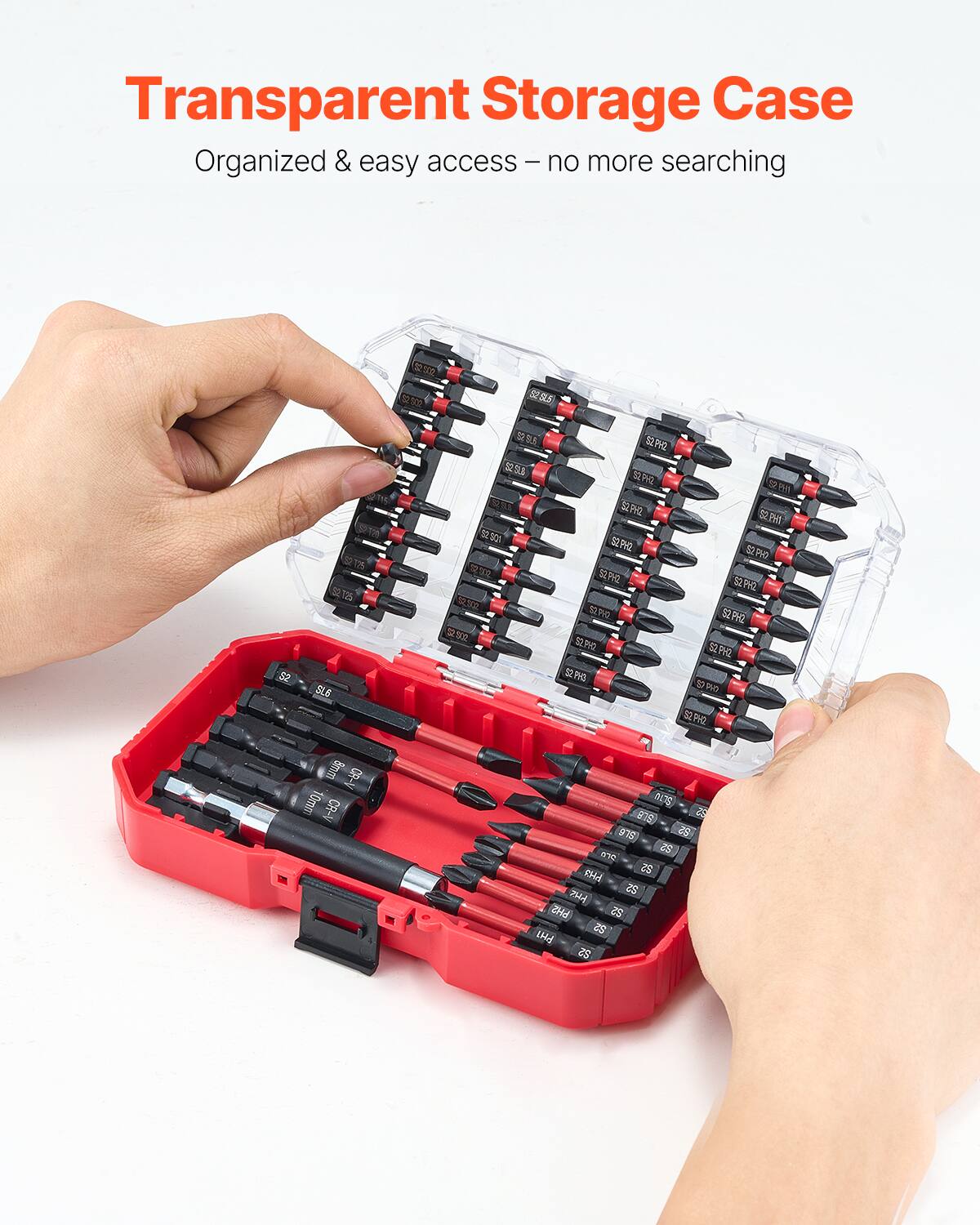 Transparent Storage Case  
Organized & easy access - no more searching  

5 2 5 52 125 SL6  
O 5-500 1030  
2 SEPHI SEPR  
15 SLPH  
SP  
PNO PG S2PH  
52PHZ S2PVO S2P  
S P P Emm OR-V  
10mm CA-V  
78 99 C  
97 2s  
29 ane  
2 e4  
25  
PH2  
52 a9 B es