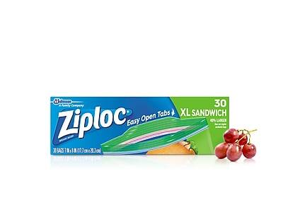 Ziploc Easy Open Tabs  
XL Sandwich  
30 Bags  
40% Larger  
30 Bags (11 in x 7 in) 20 cl