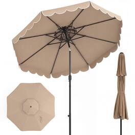 Gymax - 9 FT Patio Umbrella w/Push Button Tilt & Crank 2-Tier Vented Top 8 Metal Ribs - Brown