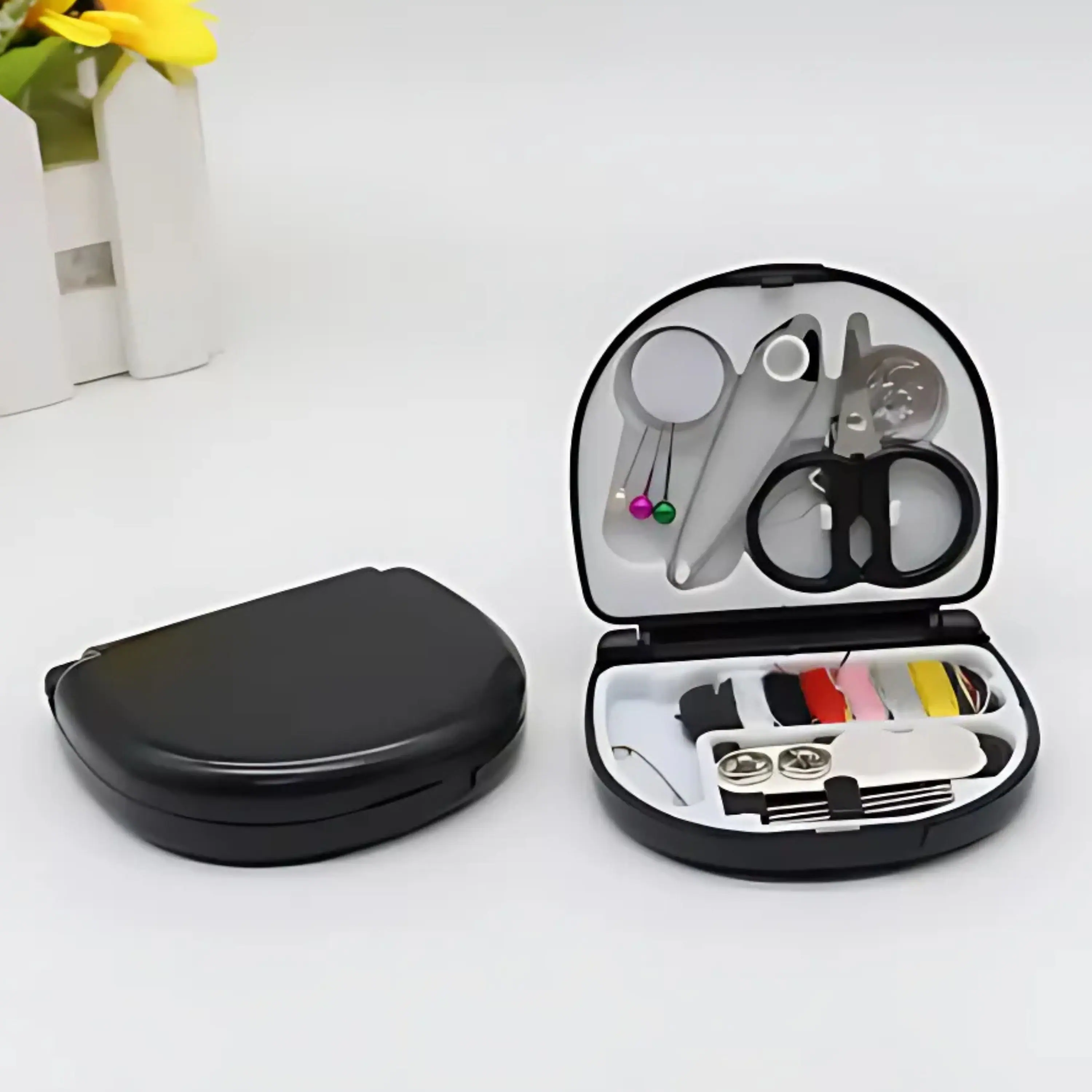 Angle. Kitcheniva - Mini Portable Sewing Kit – Travel & Home DIY Sewing Box Essentials Black - Black.