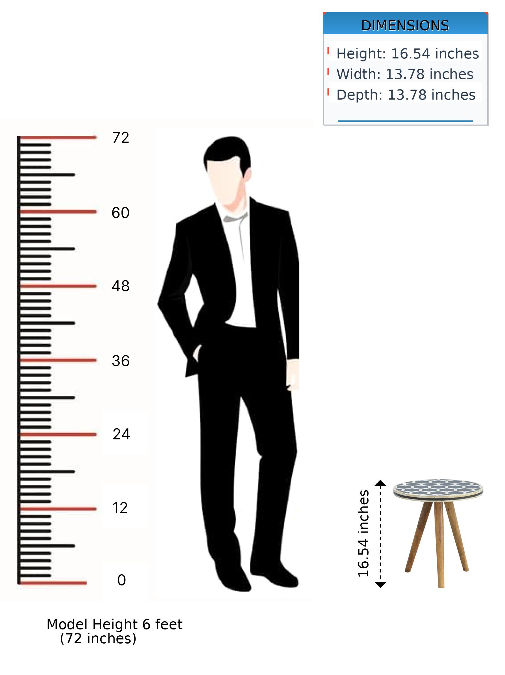 DIMENSIONS  
Height: 16.54 inches  
Width: 13.78 inches  
Depth: 13.78 inches  

Model Height 6 feet (72 inches)