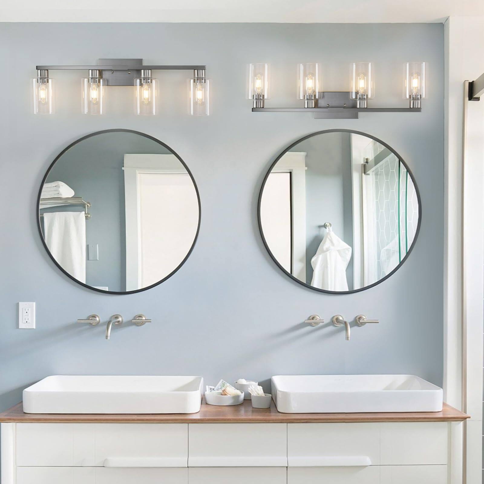 Alt View 2. Dazzling Pops - Light Bathroom Fixtures Brushed Nickel Modern Vanity With Clear Glass Shade Lighting Over Mirror Lights For - Brushed Nickel 2 LIGHT(2 PACK).