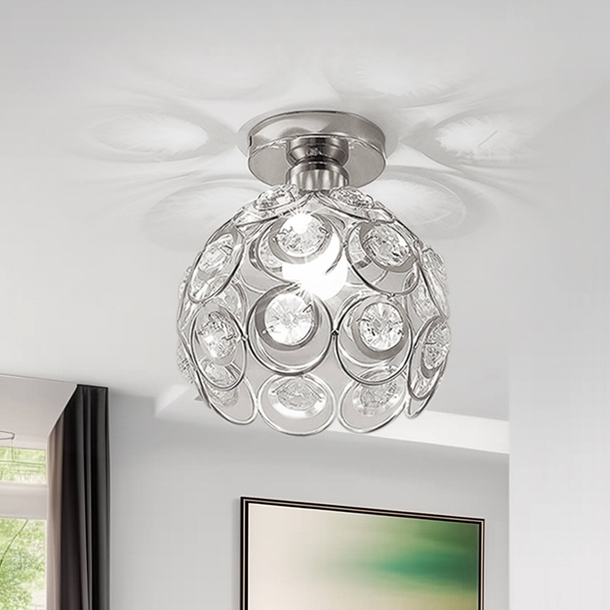 Left. Jandcase - JANDCASE Silver Crystal Semi-Flush Mount Ceiling Light, E26 Socket, Non-Integrated Bulbs for Entryway Hallway - Silver.