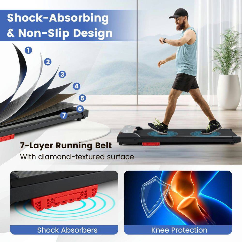 Shock-Absorbing & Non-Slip Design

1. 2. 3. 4. 5. 6. 7.

7-Layer Running Belt
With diamond-textured surface

Shock Absorbers

Knee Protection