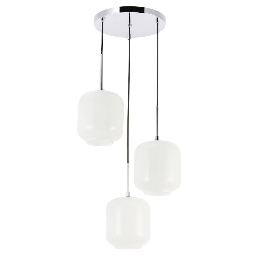 Alt View 7. Living District - Collier 3 Light Chrome And Frosted White Glass Pendant - Chrome And Frosted White Glass.